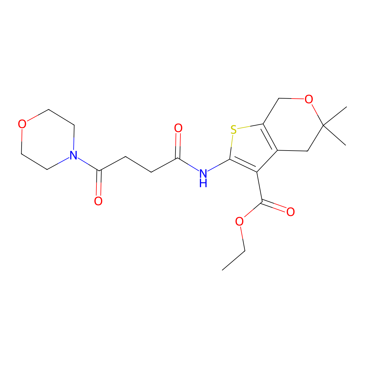Ethyl 5,5-dimethyl-2-[(4-morpholin-4-yl-4-oxobutanoyl)amino]-4,7-dihydrothieno[2,3-c]pyran-3-carboxylate molecular structure, CAS 378771-93-8