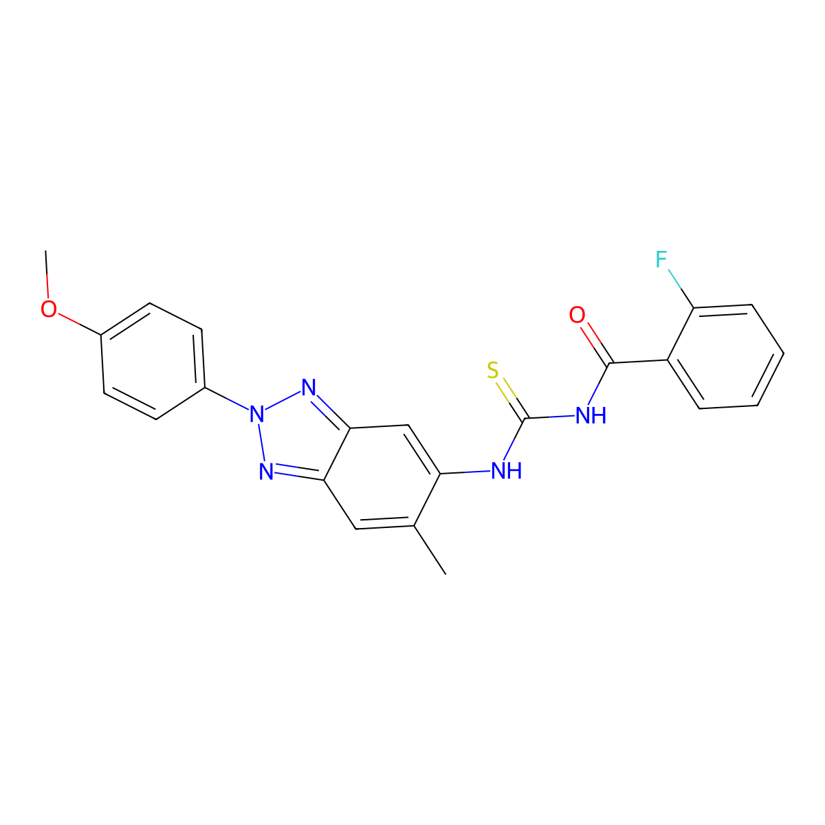 2-fluoro-N-[[2-(4-methoxyphenyl)-6-methylbenzotriazol-5-yl]carbamothioyl]benzamide molecular structure, CAS 378772-02-2