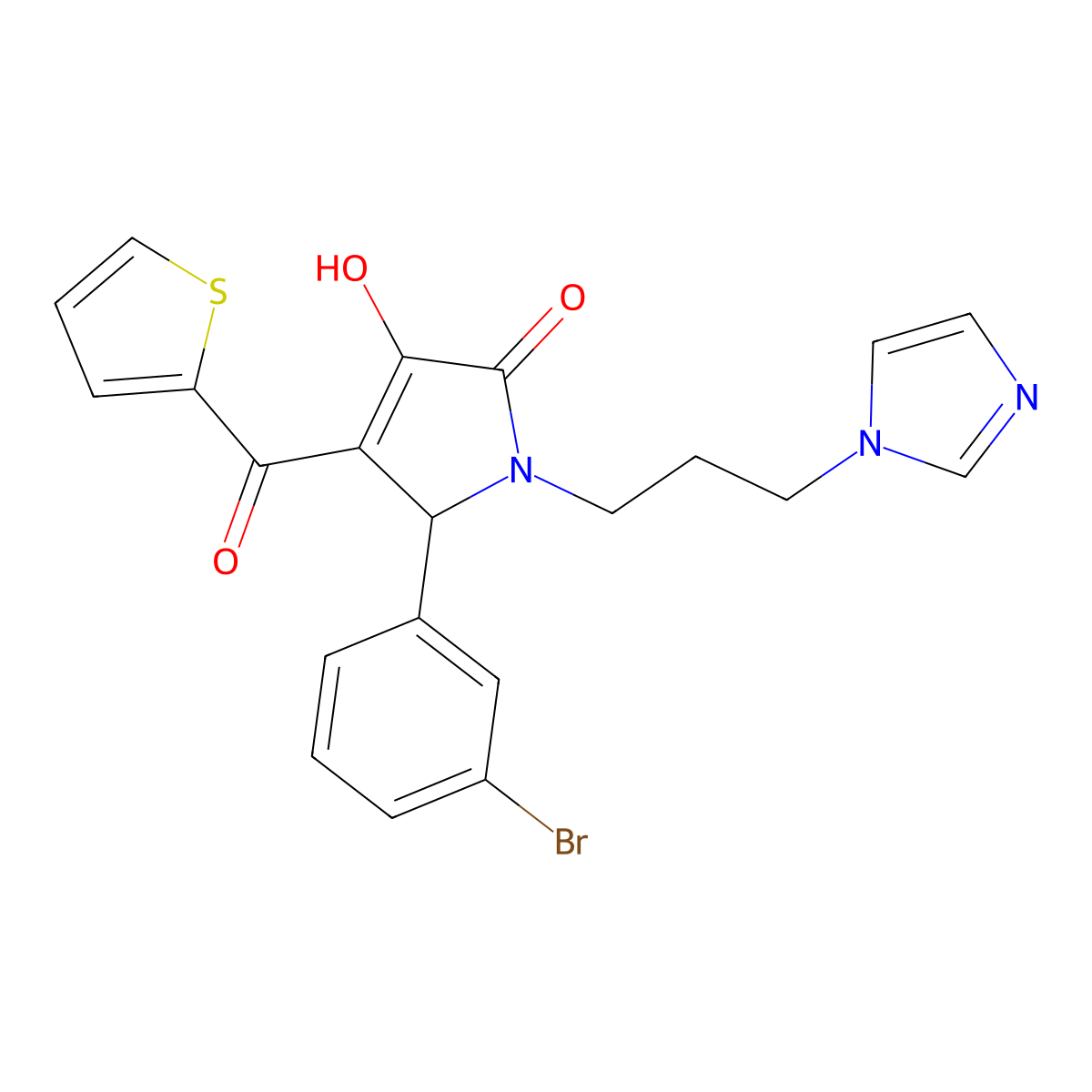 2-(3-bromophenyl)-4-hydroxy-1-(3-imidazol-1-ylpropyl)-3-(thiophene-2-carbonyl)-2H-pyrrol-5-one molecular structure, CAS 378772-33-9