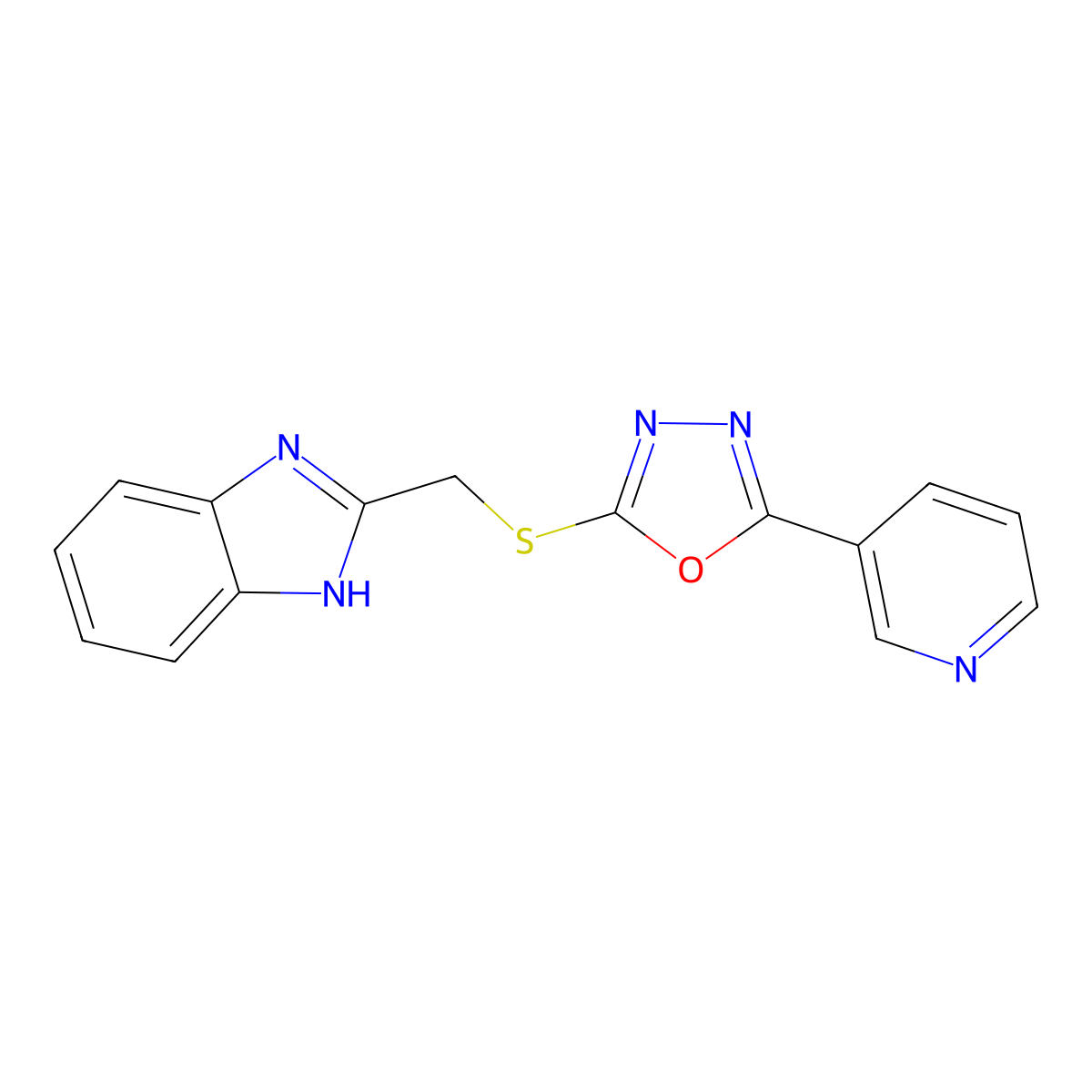 2-(1H-benzimidazol-2-ylmethylsulfanyl)-5-pyridin-3-yl-1,3,4-oxadiazole molecular structure, CAS 378773-01-4