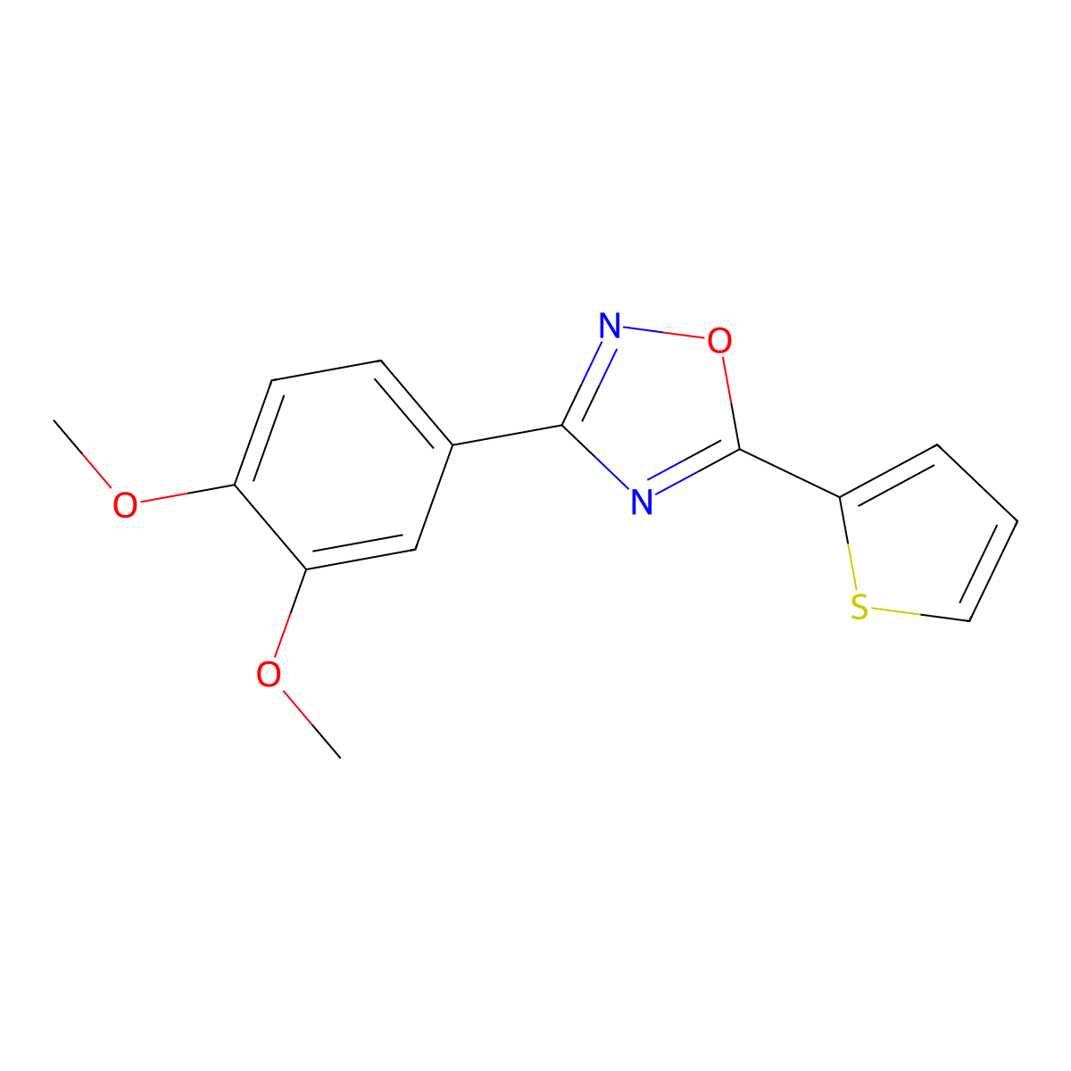 3-(3,4-Dimethoxyphenyl)-5-(thiophen-2-yl)-1,2,4-oxadiazole molecular structure, CAS 378773-34-3