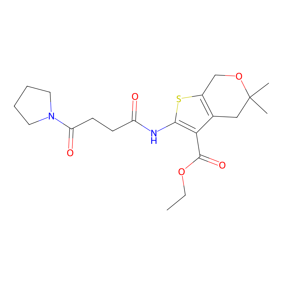 ethyl 5,5-dimethyl-2-(4-oxo-4-(pyrrolidin-1-yl)butanamido)-5,7-dihydro-4H-thieno[2,3-c]pyran-3-carboxylate molecular structure, CAS 378773-35-4