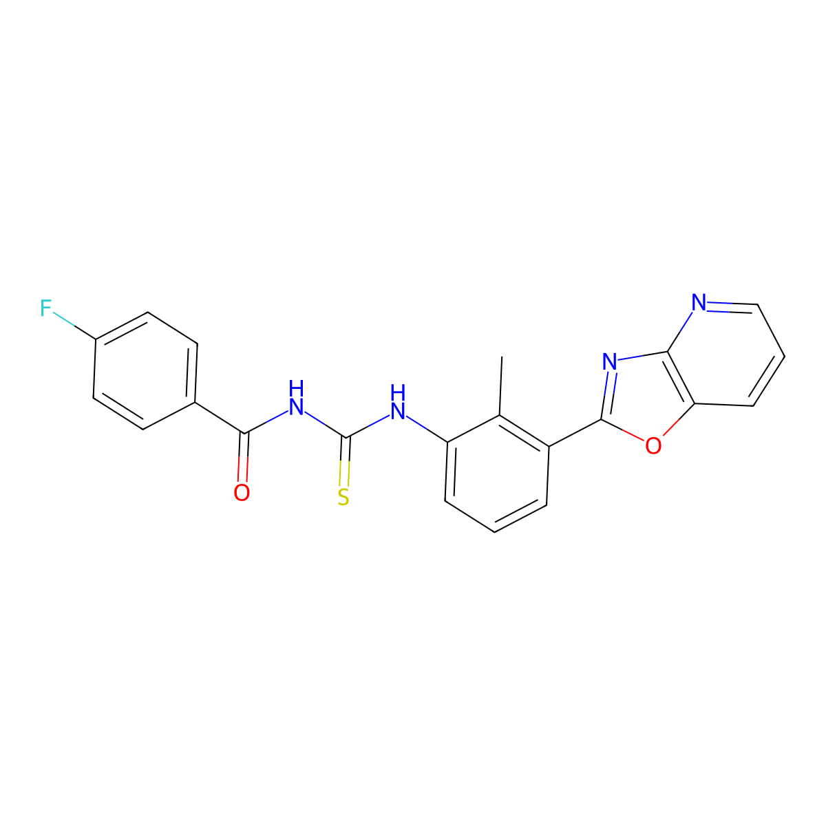 4-fluoro-N-[[2-methyl-3-([1,3]oxazolo[4,5-b]pyridin-2-yl)phenyl]carbamothioyl]benzamide molecular structure, CAS 378773-98-9