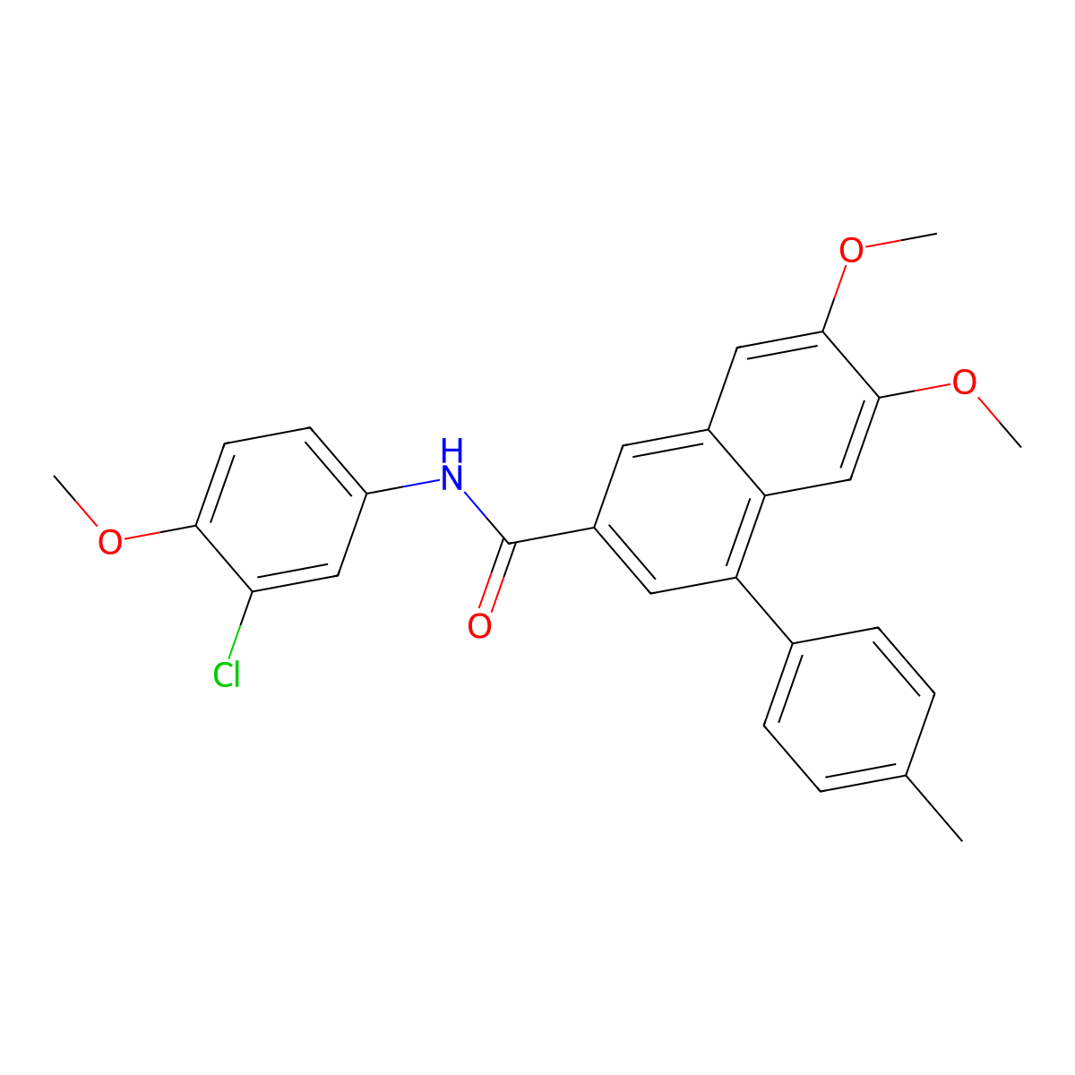 N-(3-chloro-4-methoxyphenyl)-6,7-dimethoxy-4-(4-methylphenyl)naphthalene-2-carboxamide molecular structure, CAS 378774-27-7