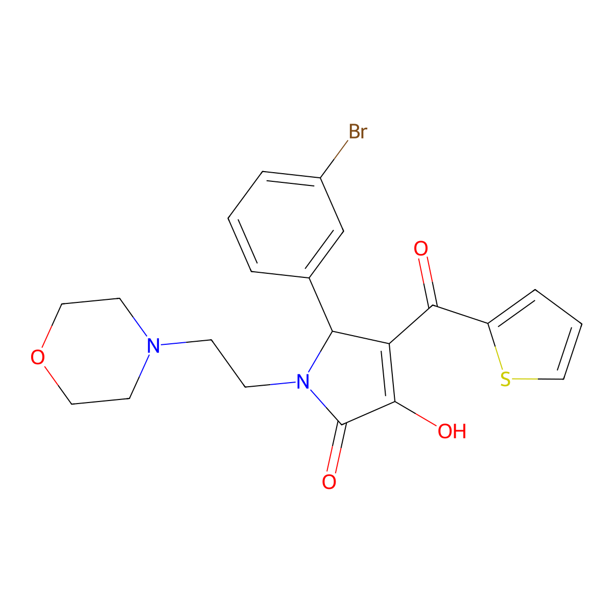 5-(3-bromophenyl)-3-hydroxy-1-(2-morpholin-4-ylethyl)-4-(thien-2-ylcarbonyl)-1,5-dihydro-2H-pyrrol-2-one molecular structure, CAS 378776-07-9