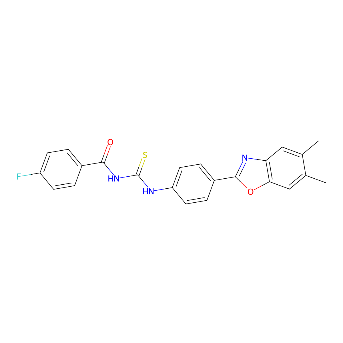 N-[[4-(5,6-dimethyl-1,3-benzoxazol-2-yl)phenyl]carbamothioyl]-4-fluorobenzamide molecular structure, CAS 378776-41-1