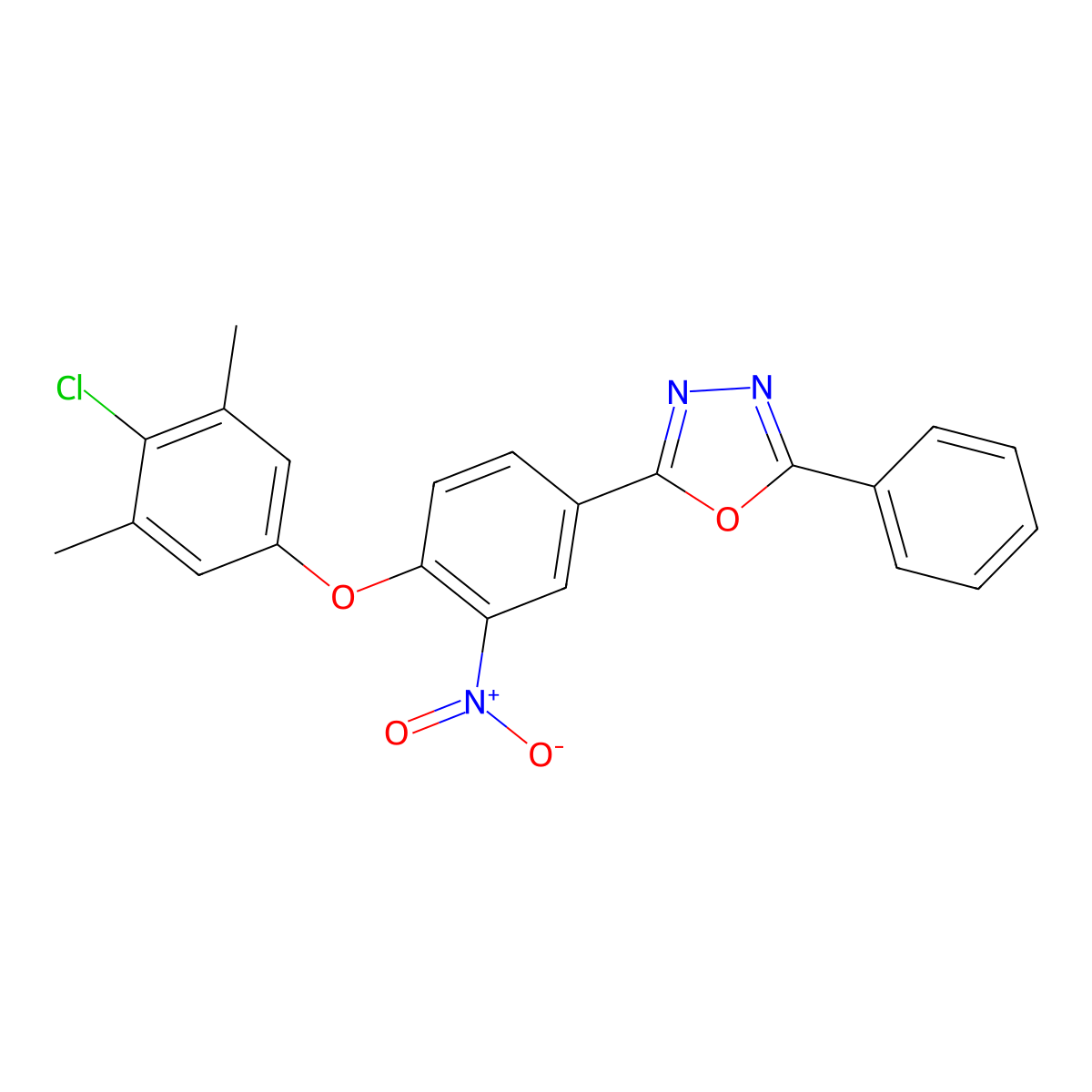 2-[4-(4-Chloro-3,5-dimethylphenoxy)-3-nitrophenyl]-5-phenyl-1,3,4-oxadiazole molecular structure, CAS 378777-11-8