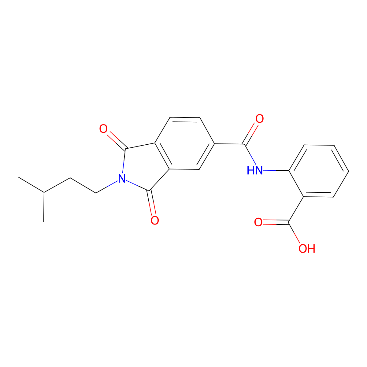 2-(2-Isopentyl-1,3-dioxoisoindoline-5-carboxamido)benzoic acid molecular structure, CAS 378778-35-9