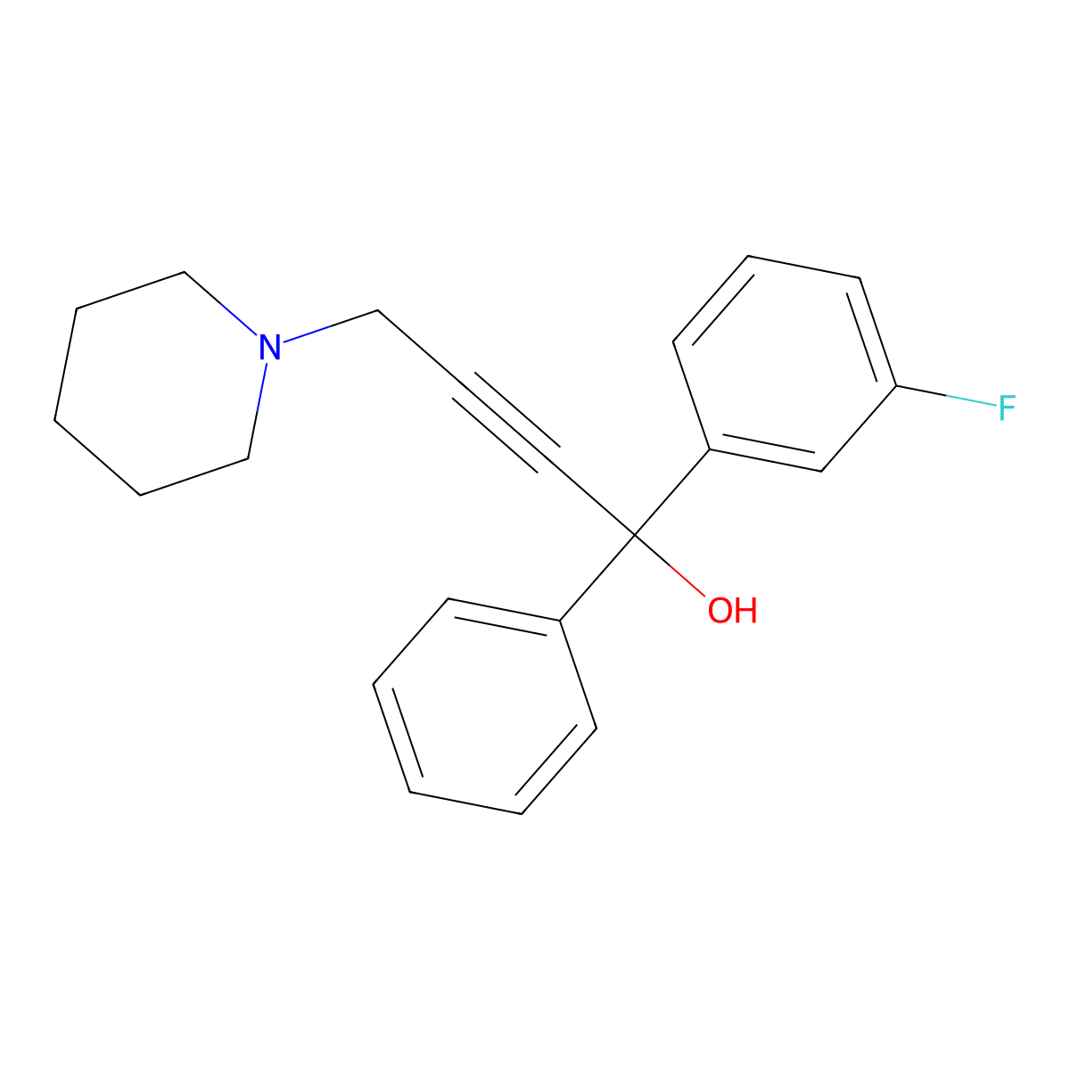 1-(3-Fluorophenyl)-1-phenyl-4-piperidin-1-ylbut-2-yn-1-ol molecular structure, CAS 378778-85-9