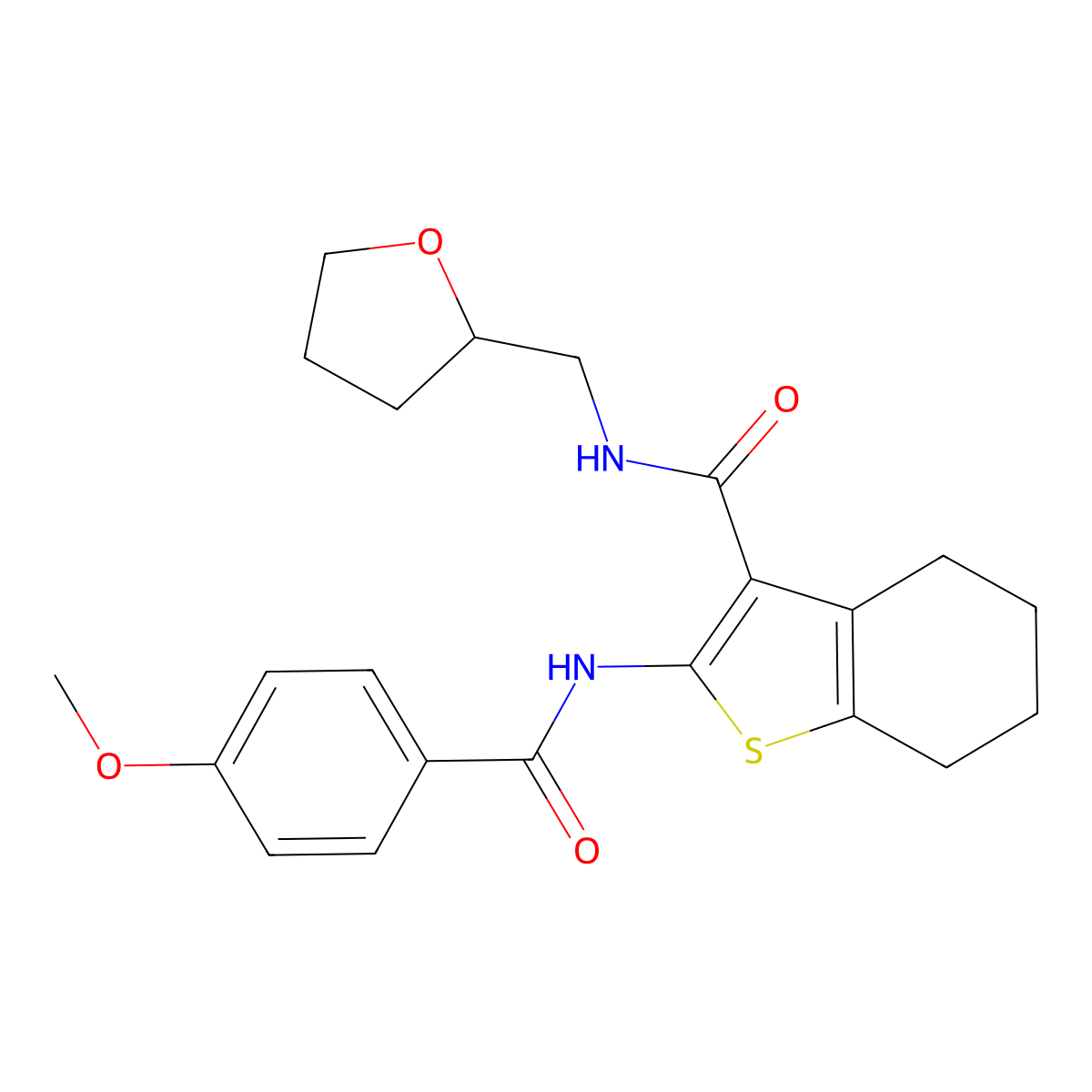 2-{[(4-methoxyphenyl)carbonyl]amino}-N-(tetrahydrofuran-2-ylmethyl)-4,5,6,7-tetrahydro-1-benzothiophene-3-carboxamide molecular structure, CAS 378778-86-0