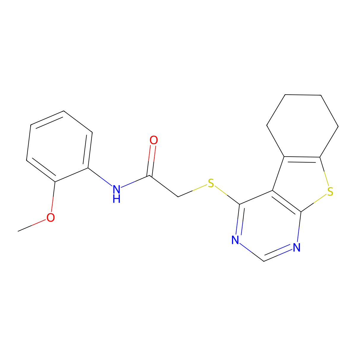 N-(2-methoxyphenyl)-2-(5,6,7,8-tetrahydro[1]benzothieno[2,3-d]pyrimidin-4-ylsulfanyl)acetamide molecular structure, CAS 378778-98-4
