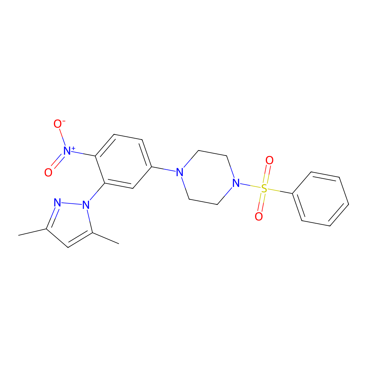 1-(Benzenesulfonyl)-4-[3-(3,5-dimethylpyrazol-1-yl)-4-nitrophenyl]piperazine molecular structure, CAS 378778-99-5