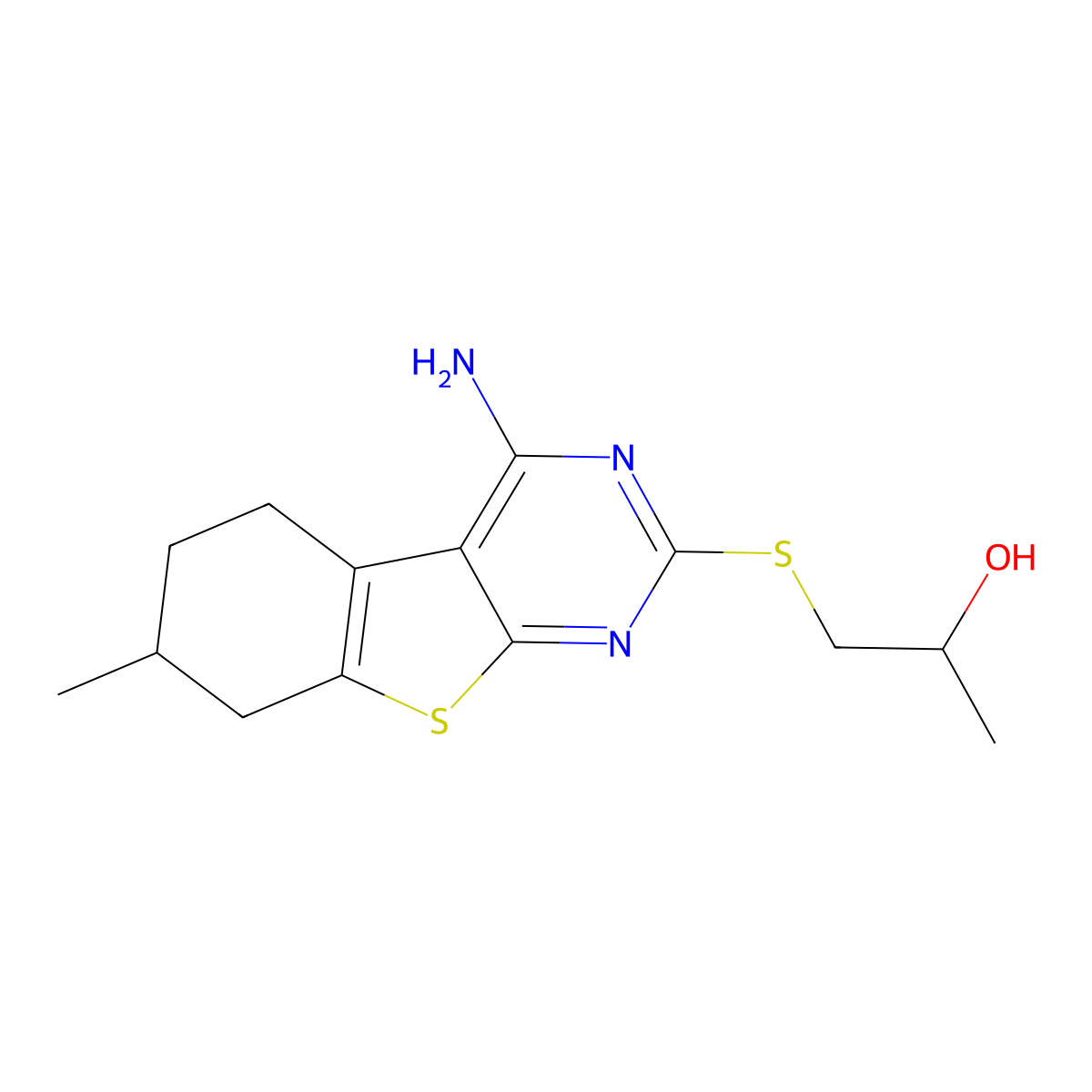 1-[(4-Amino-7-methyl-5,6,7,8-tetrahydro-[1]benzothiolo[2,3-d]pyrimidin-2-yl)sulfanyl]propan-2-ol molecular structure, CAS 378779-73-8