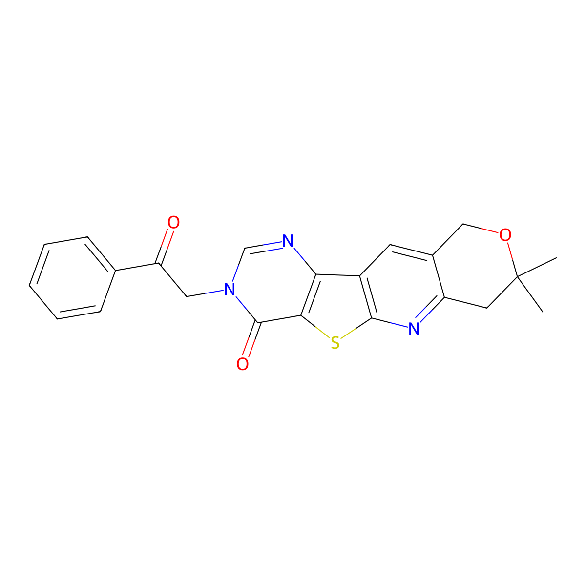 8,8-dimethyl-3-(2-oxo-2-phenylethyl)-7,8-dihydro-3H-pyrano[3'',4'':5',6']pyrido[3',2':4,5]thieno[3,2-d]pyrimidin-4(10H)-one molecular structure, CAS 378780-47-3