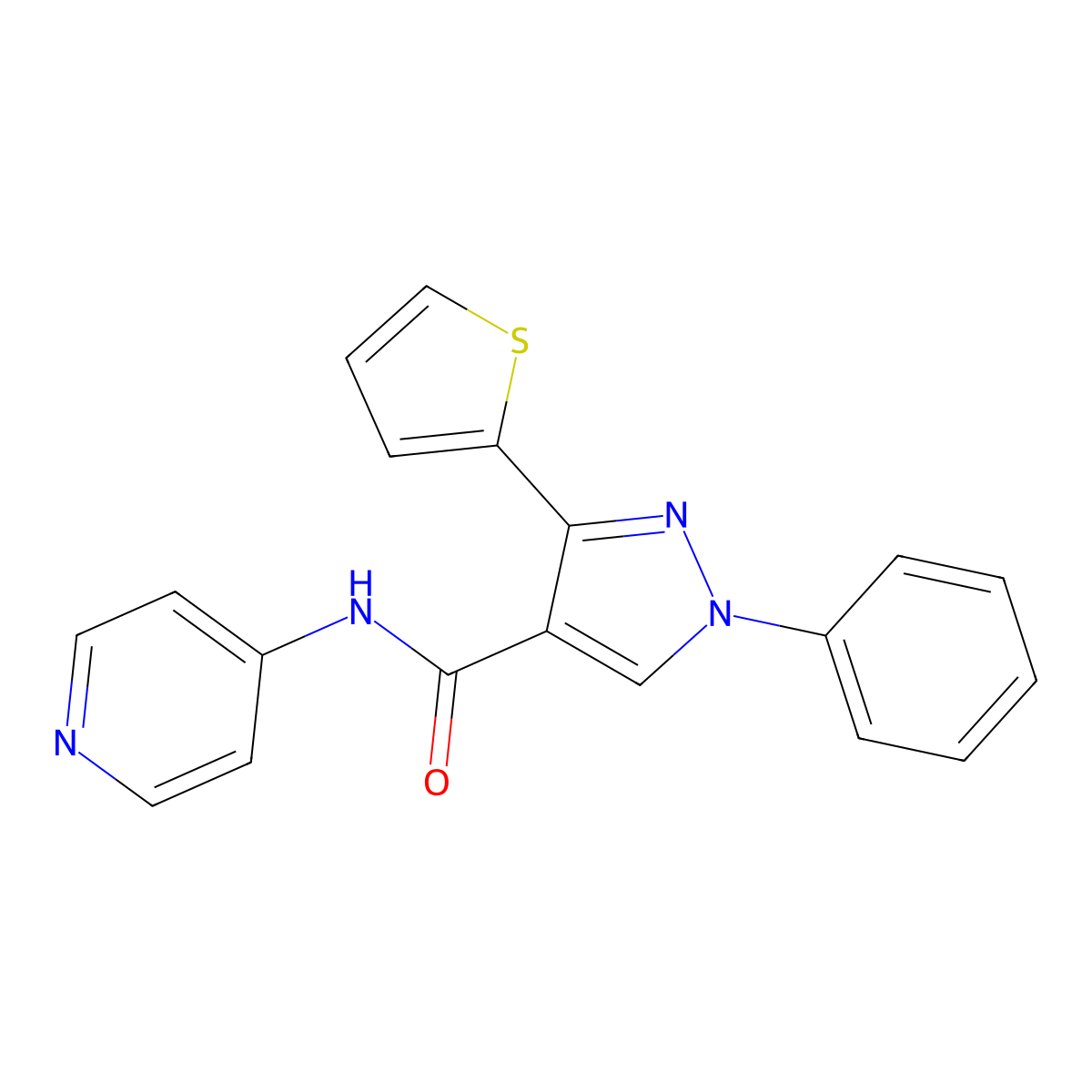 1-phenyl-N-(pyridin-4-yl)-3-(thiophen-2-yl)-1H-pyrazole-4-carboxamide molecular structure, CAS 378786-16-4