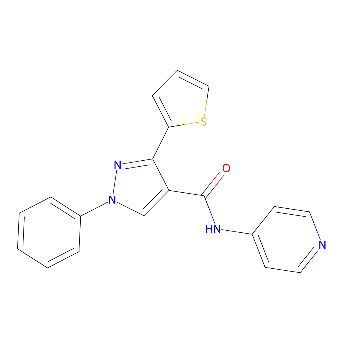 1-phenyl-N-(pyridin-4-yl)-3-(thiophen-2-yl)-1H-pyrazole-4-carboxamide molecular structure, CAS 378786-16-4