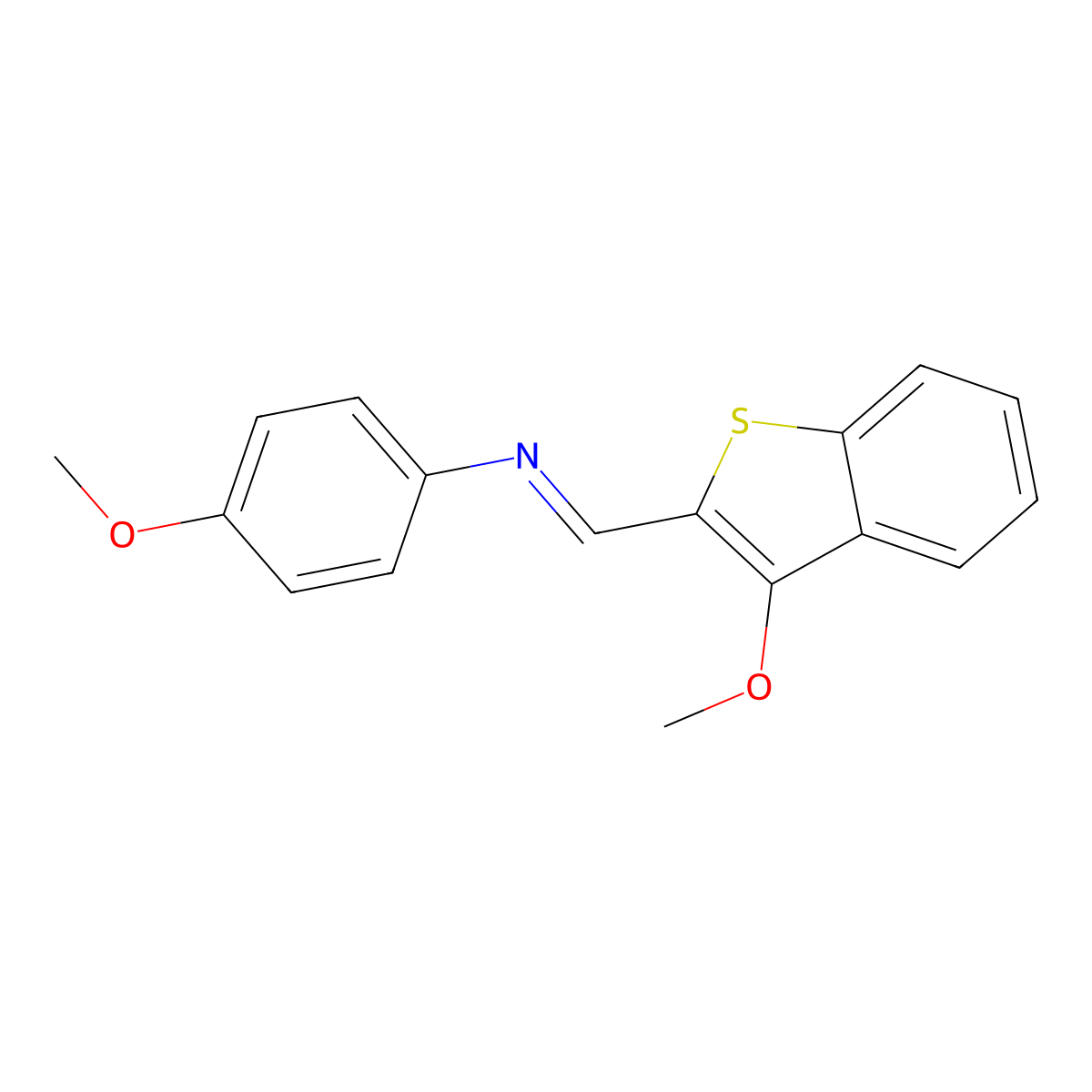 Benzenamine, 4-methoxy-N-[(3-methoxybenzo[b]thien-2-yl)methylene]- molecular structure, CAS 37879-09-7