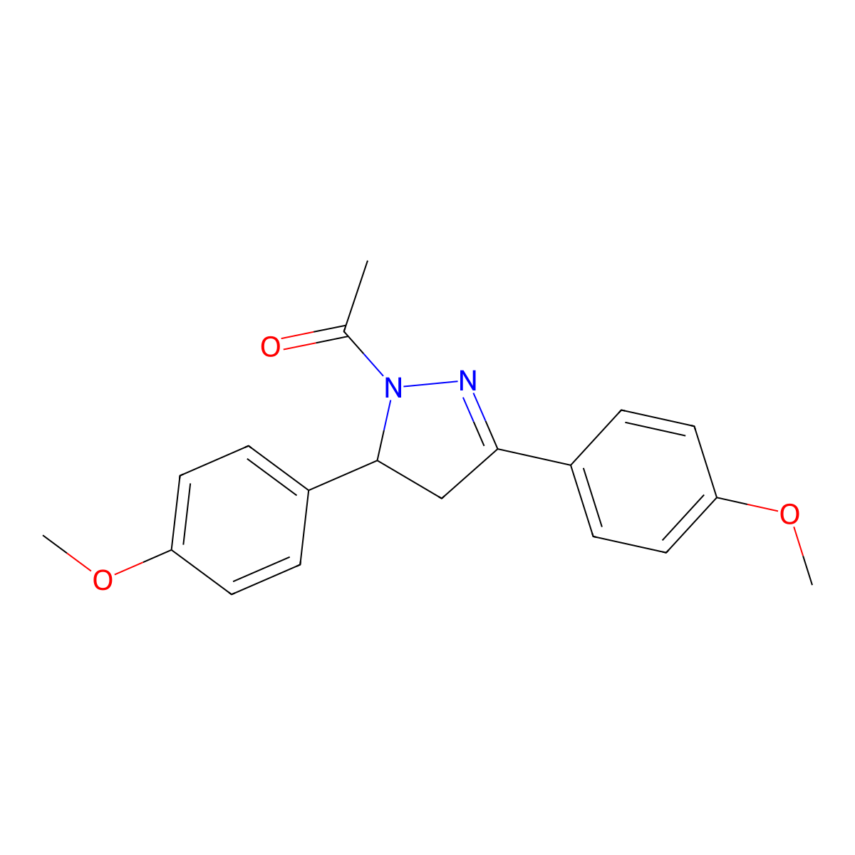 1-[3,5-Bis(4-methoxyphenyl)-3,4-dihydropyrazol-2-yl]ethanone molecular structure, CAS 3789-14-8