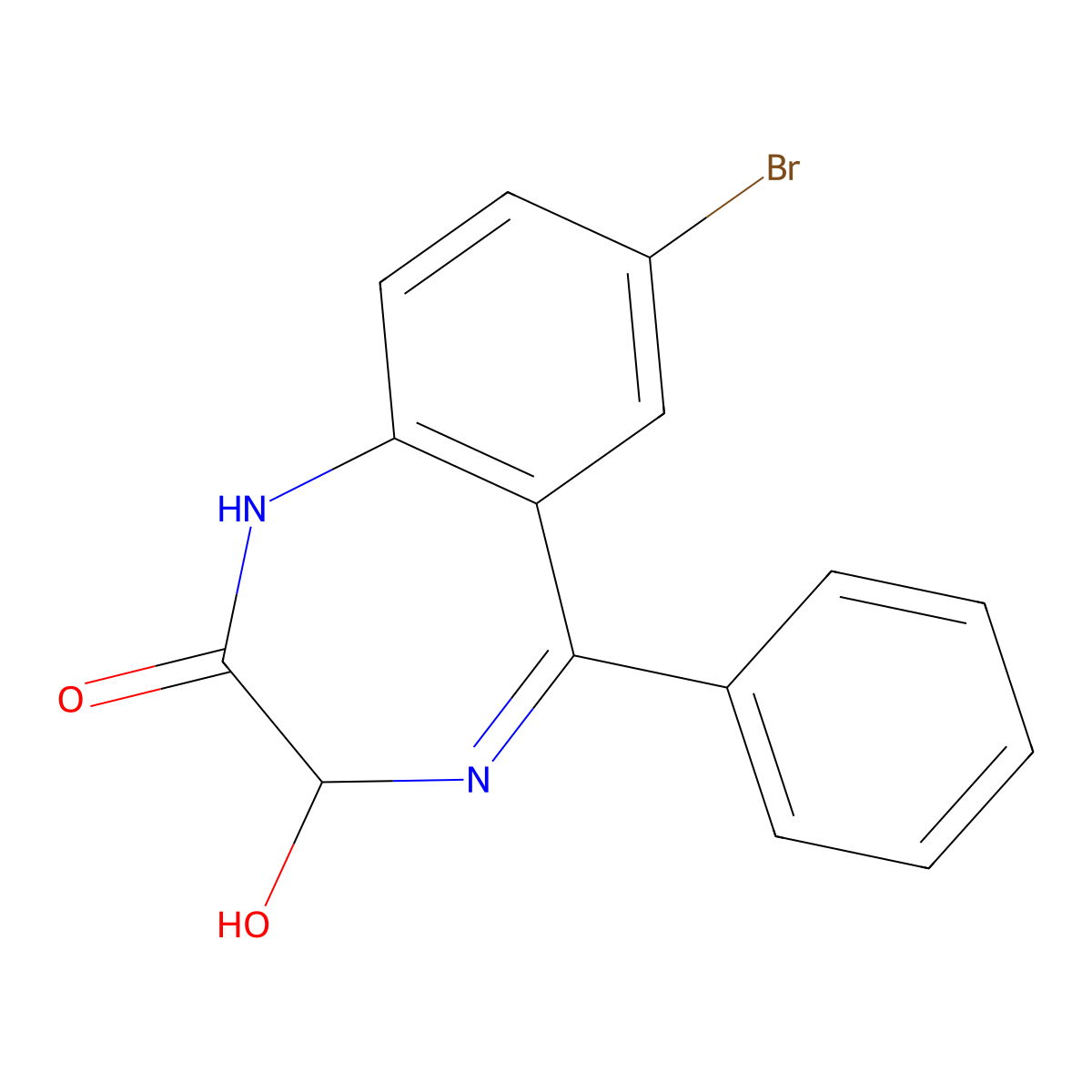 7-Bromo-3-hydroxy-5-phenyl-1,3-dihydro-2H-1,4-benzodiazepin-2-one molecular structure, CAS 37891-18-2