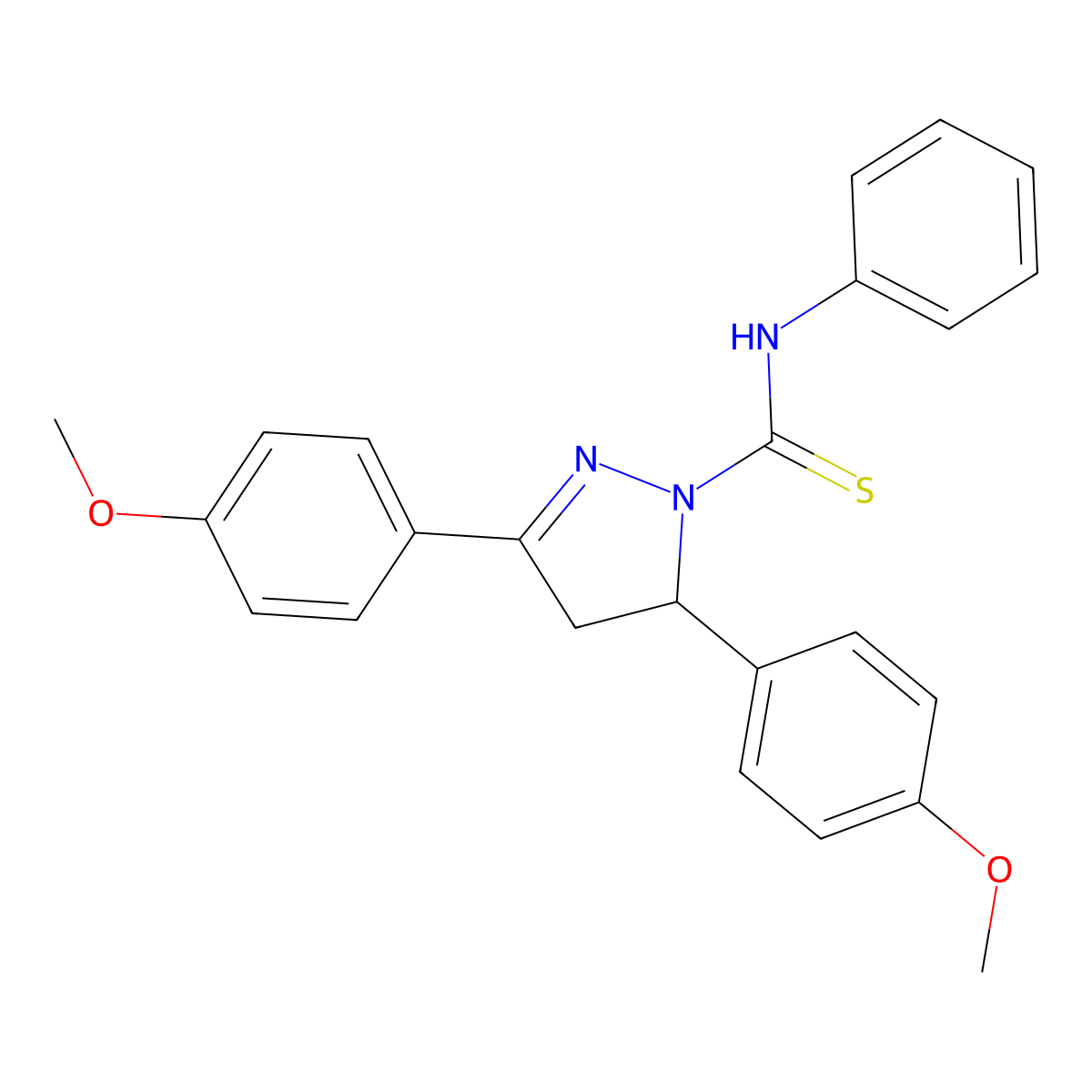 3,5-bis(4-methoxyphenyl)-N-phenyl-4,5-dihydro-1H-pyrazole-1-carbothioamide molecular structure, CAS 37899-50-6