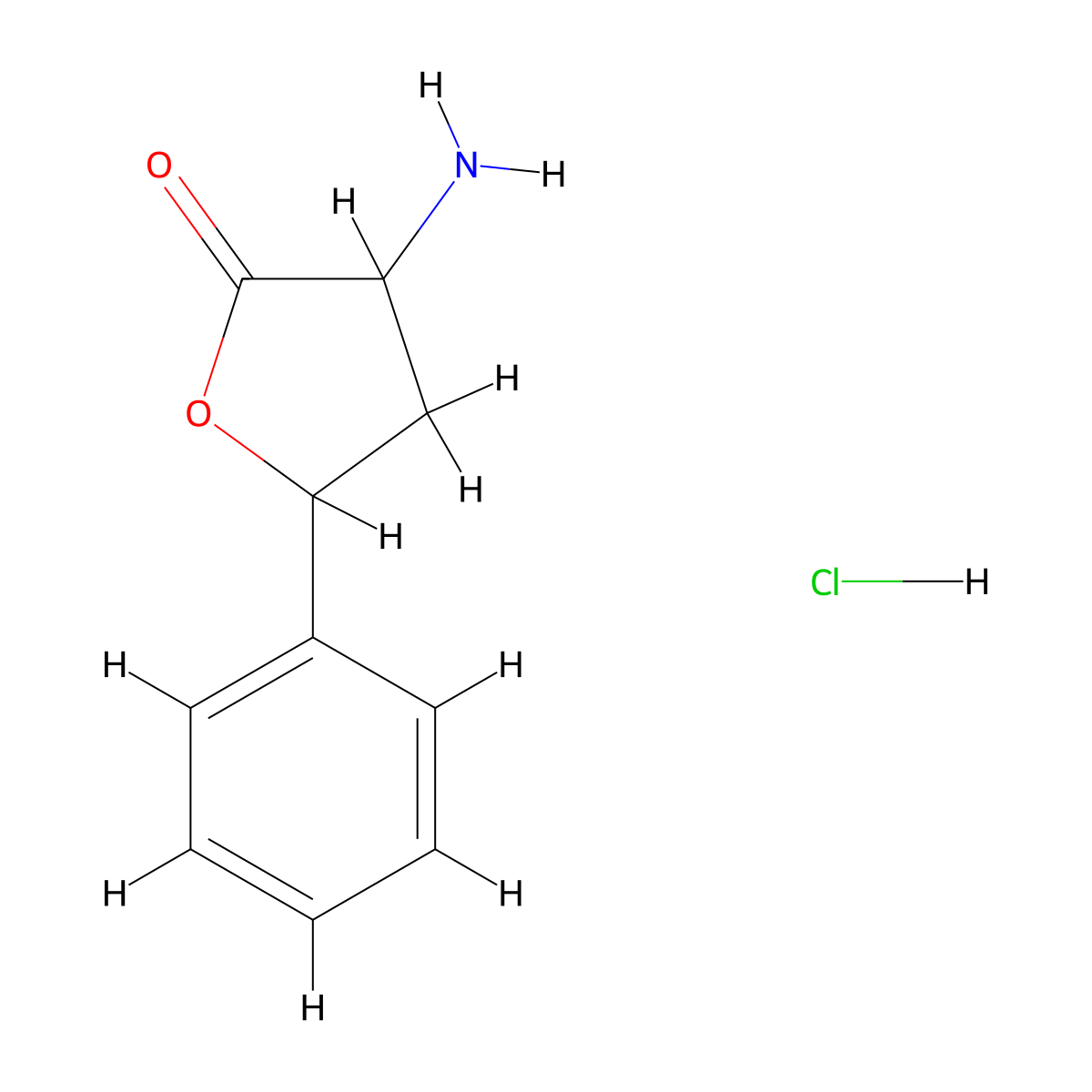 3-Amino-5-phenyloxolan-2-one--hydrogen chloride (1/1) molecular structure, CAS 3790-22-5