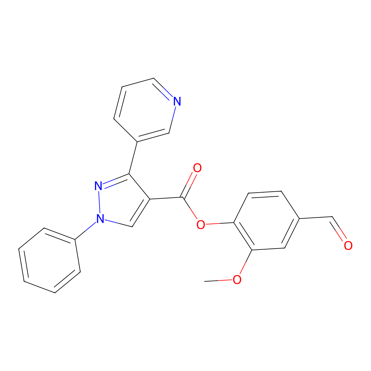 (4-Formyl-2-methoxyphenyl) 1-phenyl-3-pyridin-3-ylpyrazole-4-carboxylate molecular structure, CAS 379218-69-6