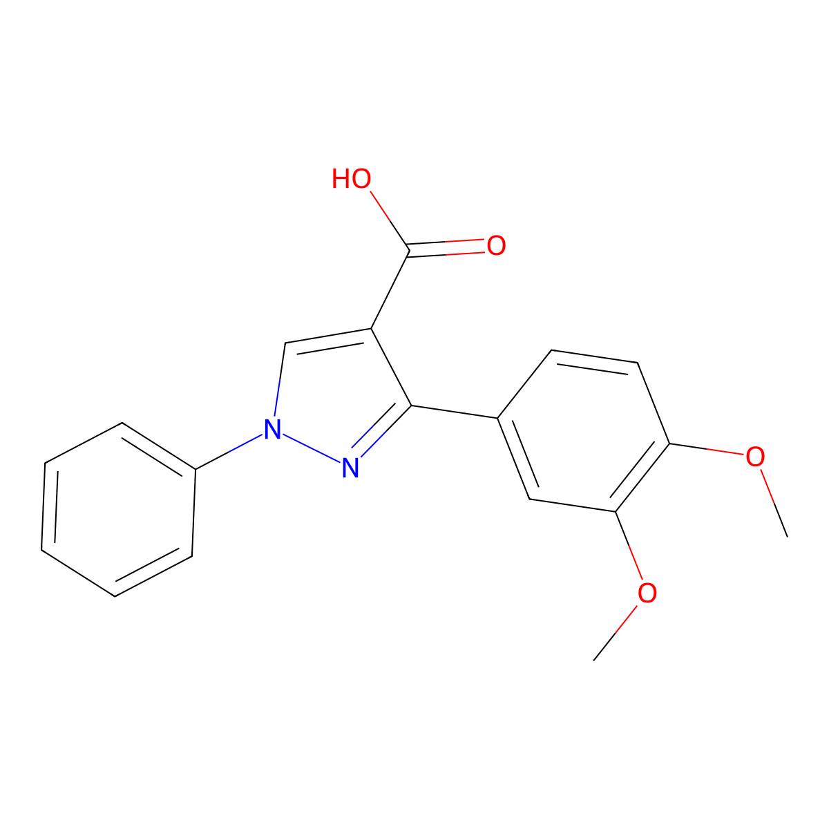3-(3,4-dimethoxyphenyl)-1-phenyl-1H-pyrazole-4-carboxylic acid molecular structure, CAS 379223-64-0