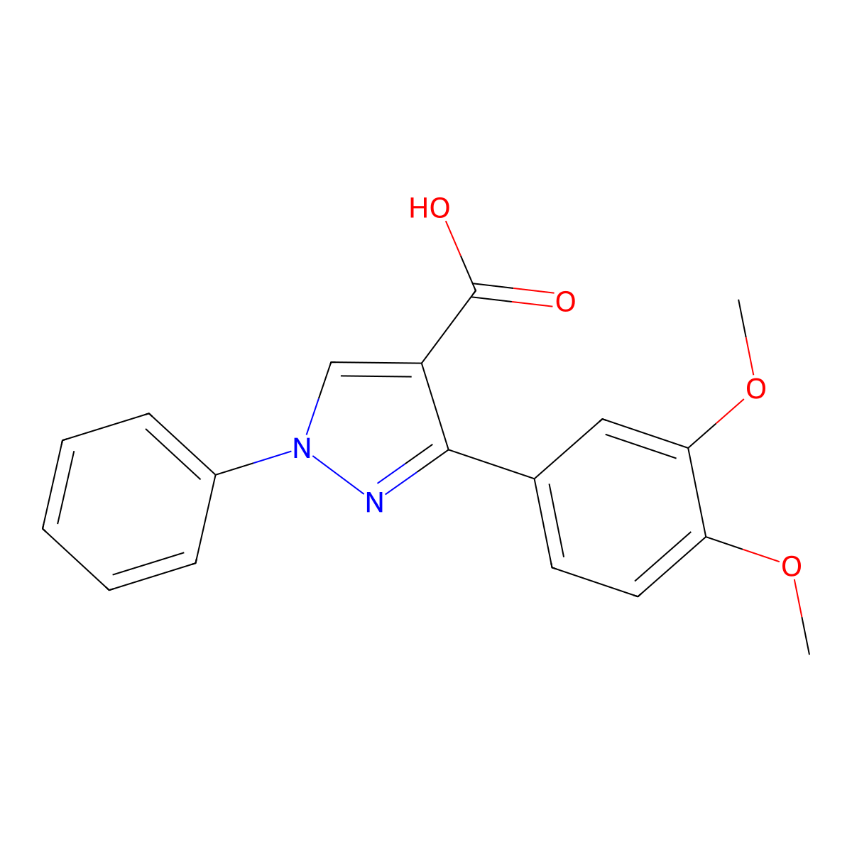 3-(3,4-dimethoxyphenyl)-1-phenyl-1H-pyrazole-4-carboxylic acid molecular structure, CAS 379223-64-0