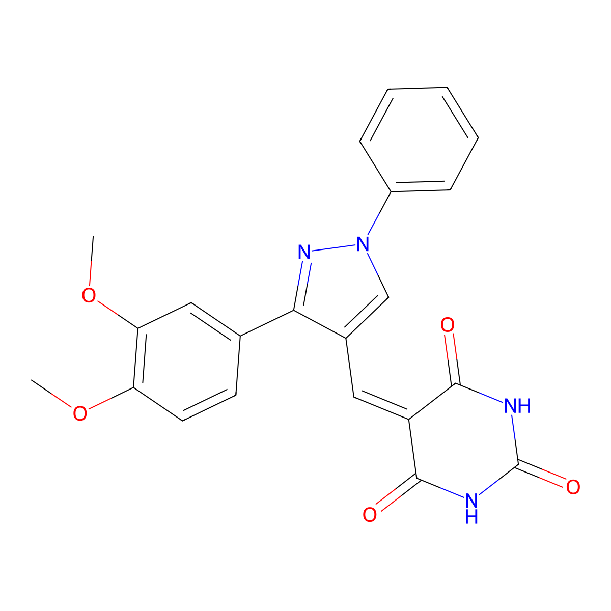 5-[[3-(3,4-Dimethoxyphenyl)-1-phenylpyrazol-4-yl]methylidene]-1,3-diazinane-2,4,6-trione molecular structure, CAS 379223-65-1