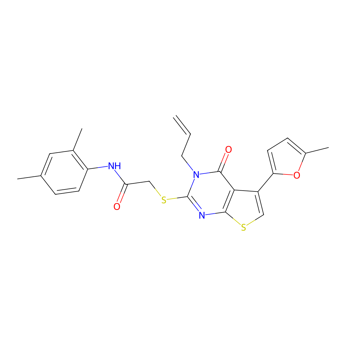 N-(2,4-dimethylphenyl)-2-[5-(5-methylfuran-2-yl)-4-oxo-3-prop-2-enylthieno[2,3-d]pyrimidin-2-yl]sulfanylacetamide molecular structure, CAS 379235-91-3