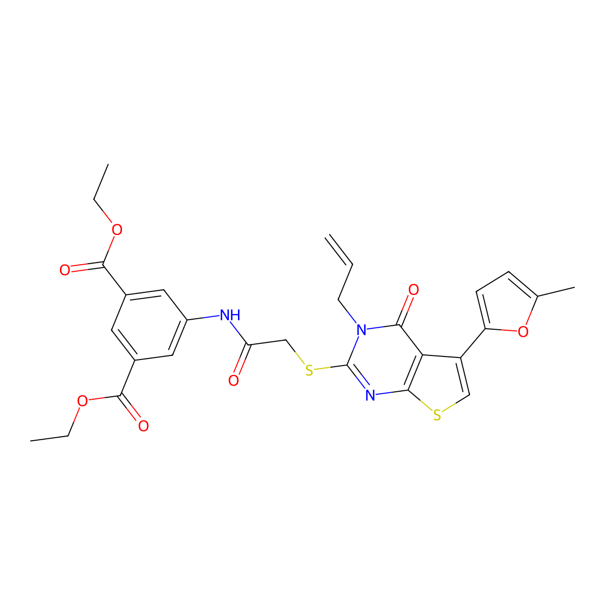 Diethyl 5-(2-((3-allyl-5-(5-methylfuran-2-yl)-4-oxo-3,4-dihydrothieno[2,3-d]pyrimidin-2-yl)thio)acetamido)isophthalate molecular structure, CAS 379235-95-7