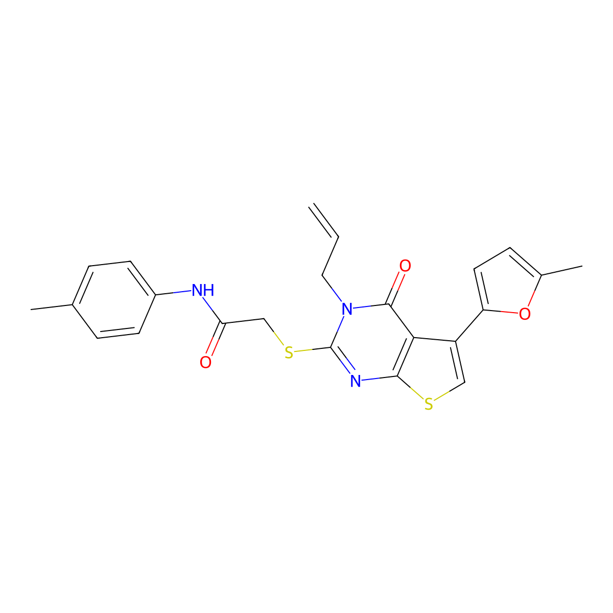 2-[5-(5-methylfuran-2-yl)-4-oxo-3-prop-2-enylthieno[2,3-d]pyrimidin-2-yl]sulfanyl-N-(4-methylphenyl)acetamide molecular structure, CAS 379235-96-8