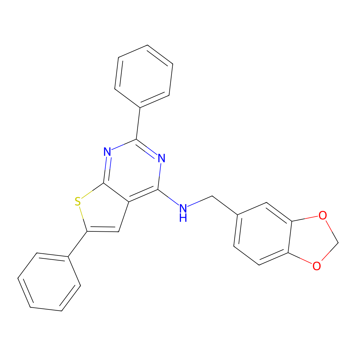 N-(1,3-benzodioxol-5-ylmethyl)-2,6-diphenylthieno[2,3-d]pyrimidin-4-amine molecular structure, CAS 379235-98-0
