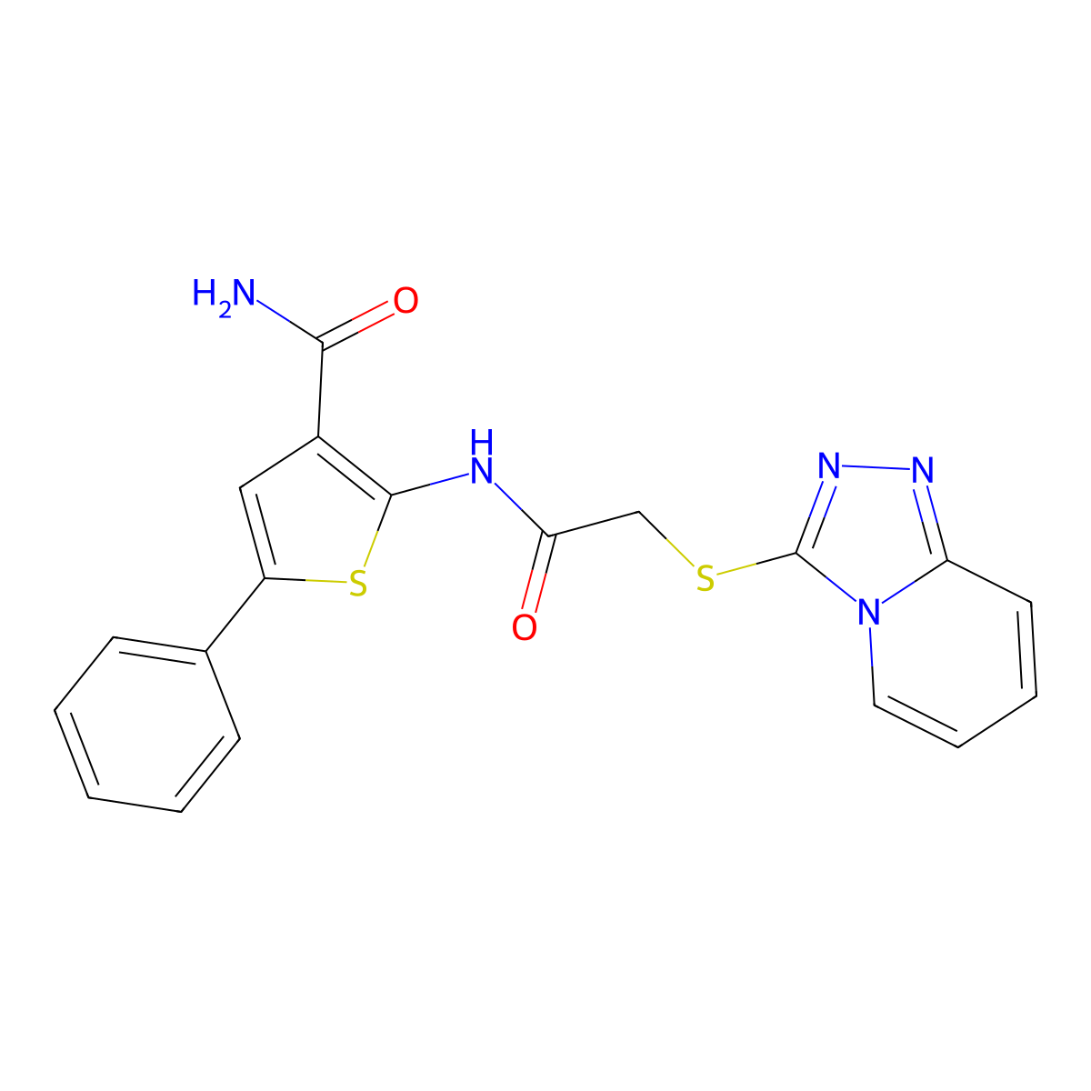 5-Phenyl-2-{[([1,2,4]triazolo[4,3-a]pyridin-3-ylsulfanyl)acetyl]amino}thiophene-3-carboxamide molecular structure, CAS 379236-03-0