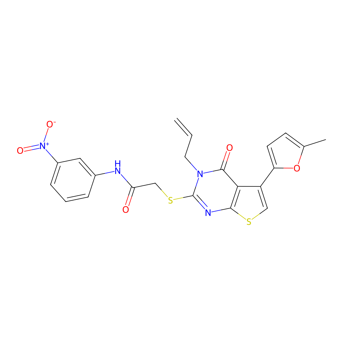2-[5-(5-methylfuran-2-yl)-4-oxo-3-prop-2-enylthieno[2,3-d]pyrimidin-2-yl]sulfanyl-N-(3-nitrophenyl)acetamide molecular structure, CAS 379236-05-2