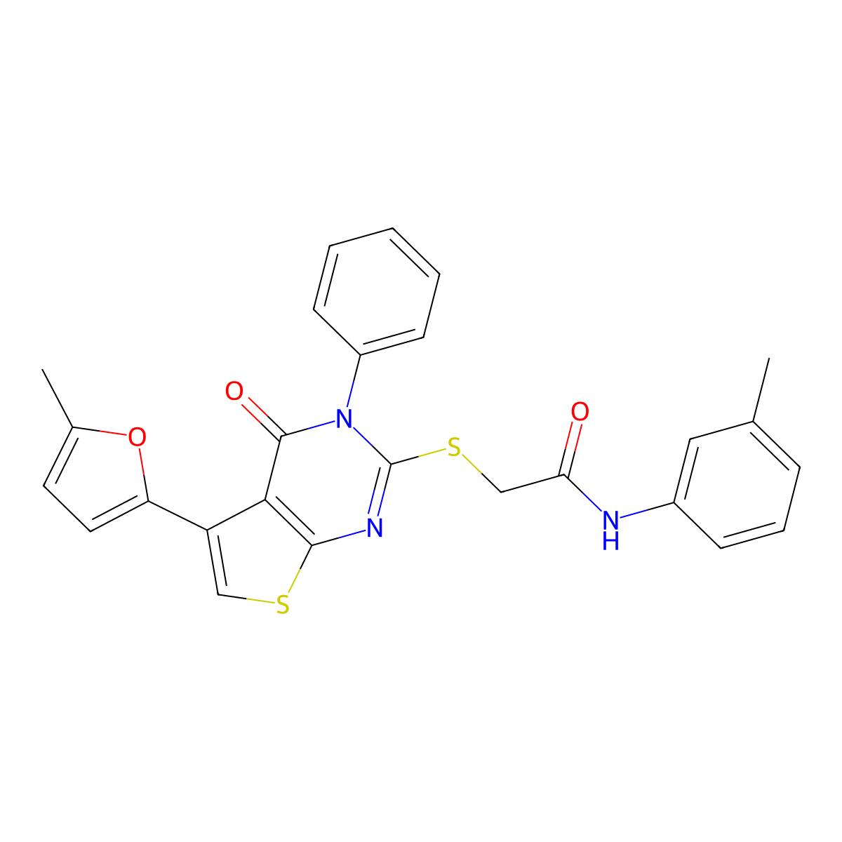 2-[5-(5-methylfuran-2-yl)-4-oxo-3-phenylthieno[2,3-d]pyrimidin-2-yl]sulfanyl-N-(3-methylphenyl)acetamide molecular structure, CAS 379236-11-0