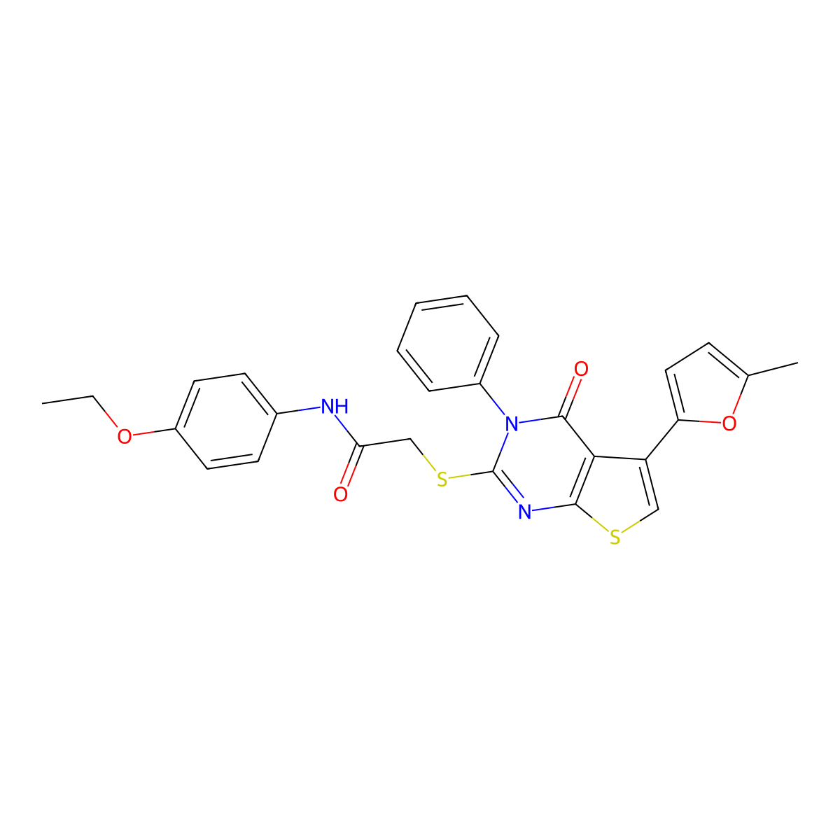 N-(4-ethoxyphenyl)-2-[5-(5-methylfuran-2-yl)-4-oxo-3-phenylthieno[2,3-d]pyrimidin-2-yl]sulfanylacetamide molecular structure, CAS 379236-15-4