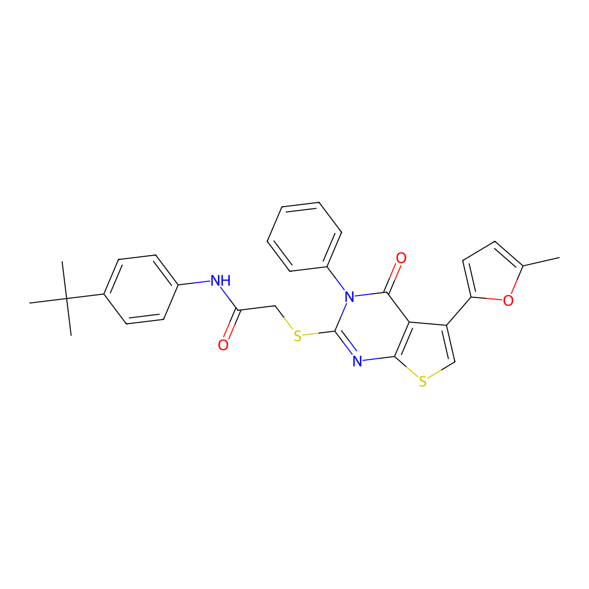 N-(4-tert-butylphenyl)-2-[5-(5-methylfuran-2-yl)-4-oxo-3-phenylthieno[2,3-d]pyrimidin-2-yl]sulfanylacetamide molecular structure, CAS 379236-16-5