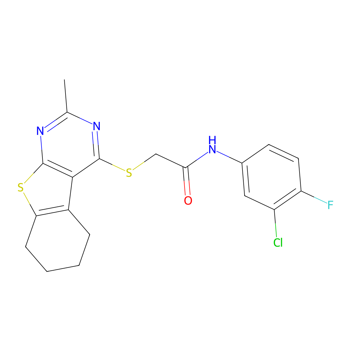 N-(3-chloro-4-fluorophenyl)-2-[(2-methyl-5,6,7,8-tetrahydro-[1]benzothiolo[2,3-d]pyrimidin-4-yl)sulfanyl]acetamide molecular structure, CAS 379236-20-1