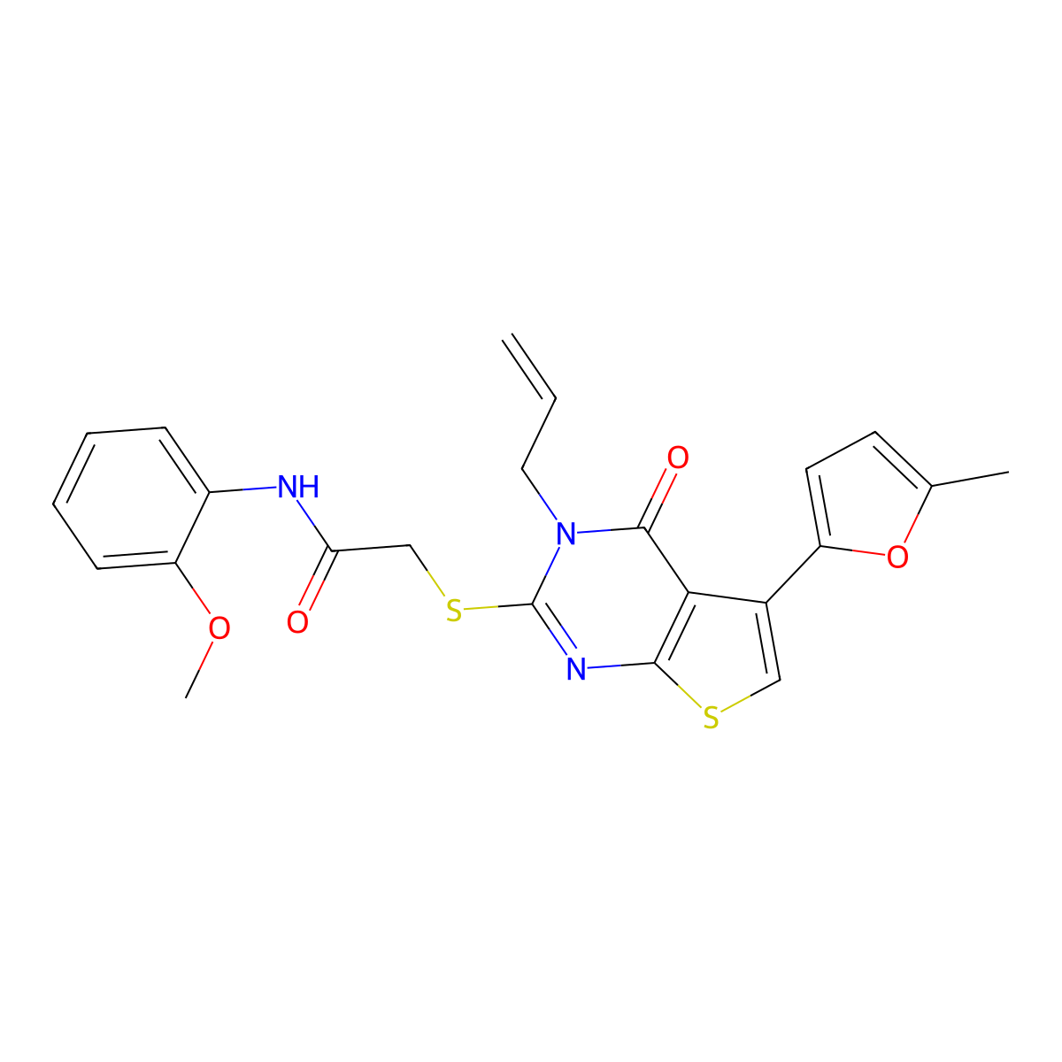 N-(2-methoxyphenyl)-2-[5-(5-methylfuran-2-yl)-4-oxo-3-prop-2-enylthieno[2,3-d]pyrimidin-2-yl]sulfanylacetamide molecular structure, CAS 379236-30-3