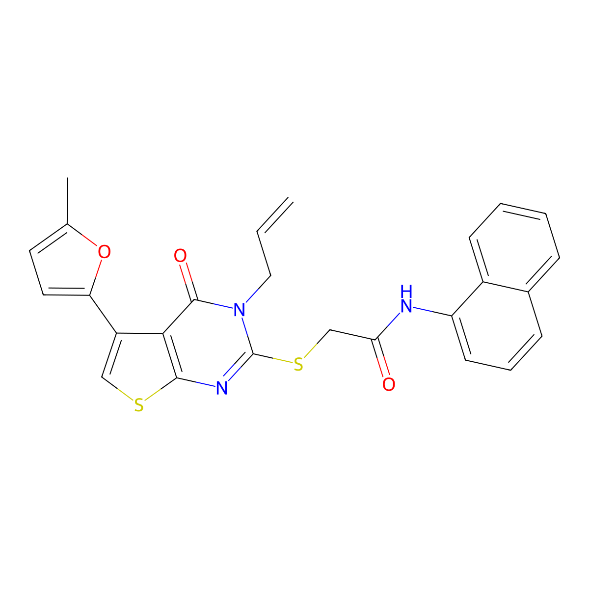 2-[5-(5-methylfuran-2-yl)-4-oxo-3-prop-2-enylthieno[2,3-d]pyrimidin-2-yl]sulfanyl-N-naphthalen-1-ylacetamide molecular structure, CAS 379236-41-6