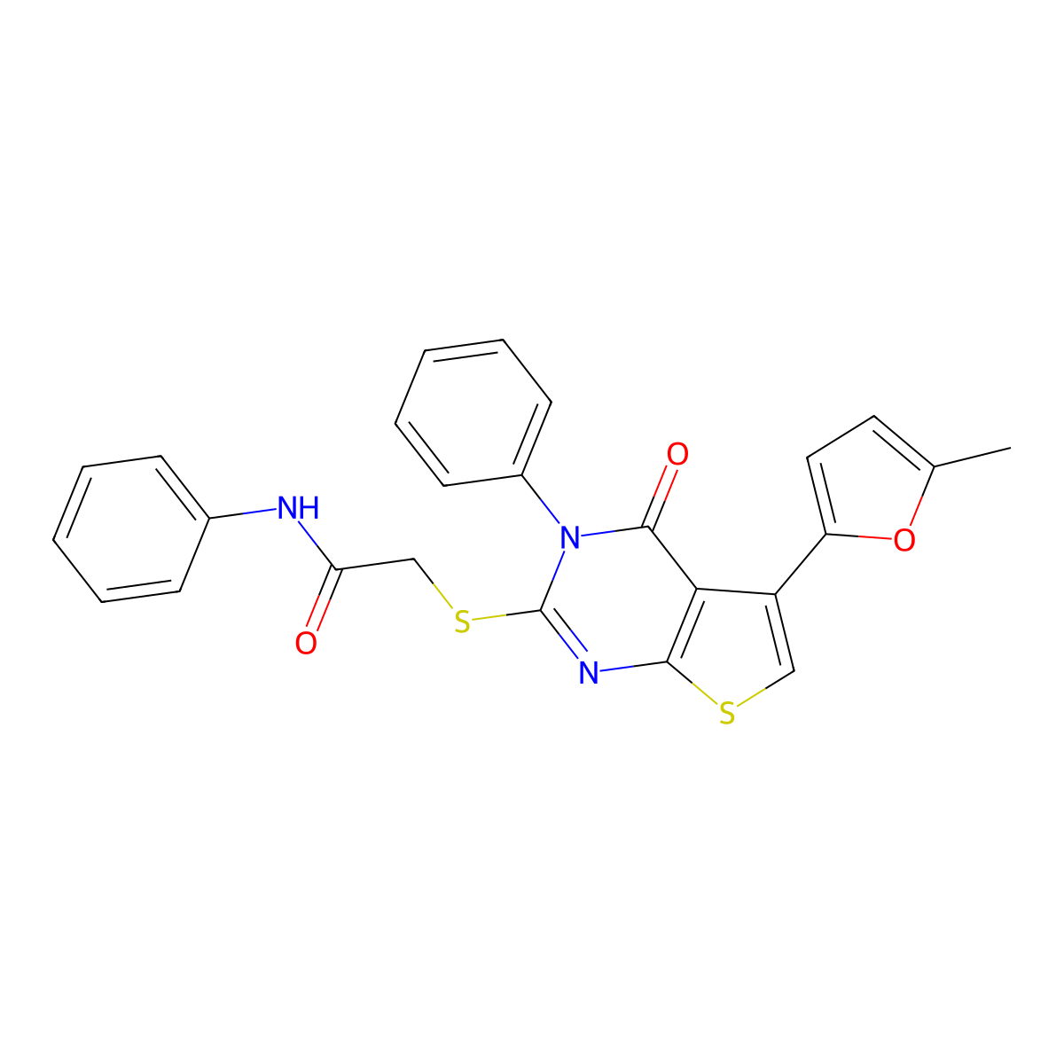 2-[5-(5-methylfuran-2-yl)-4-oxo-3-phenylthieno[2,3-d]pyrimidin-2-yl]sulfanyl-N-phenylacetamide molecular structure, CAS 379236-42-7