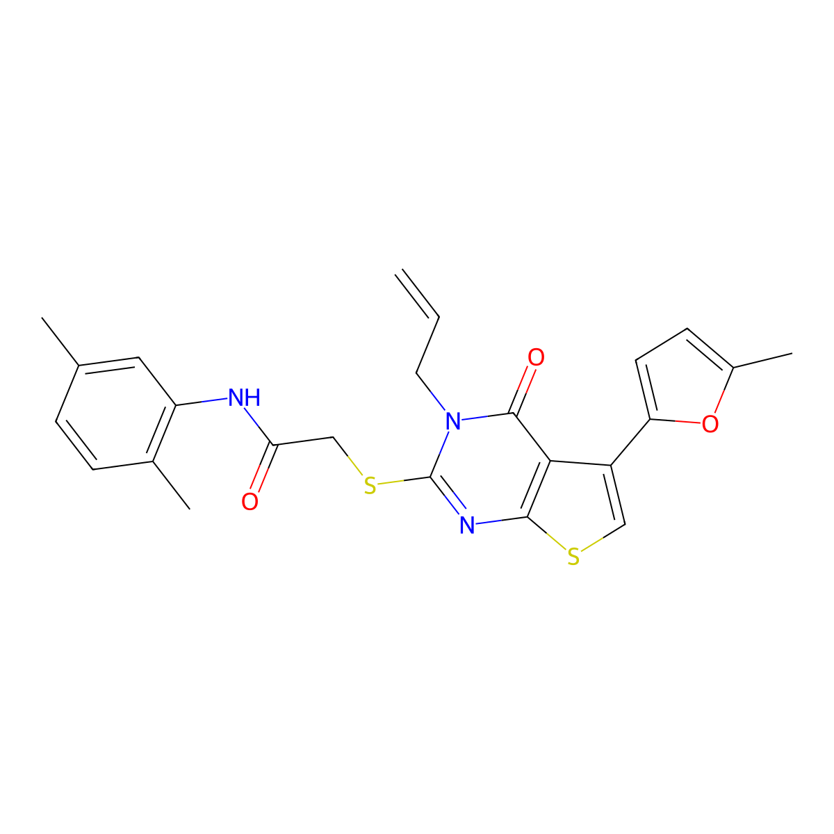 N-(2,5-dimethylphenyl)-2-[5-(5-methylfuran-2-yl)-4-oxo-3-prop-2-enylthieno[2,3-d]pyrimidin-2-yl]sulfanylacetamide molecular structure, CAS 379236-47-2
