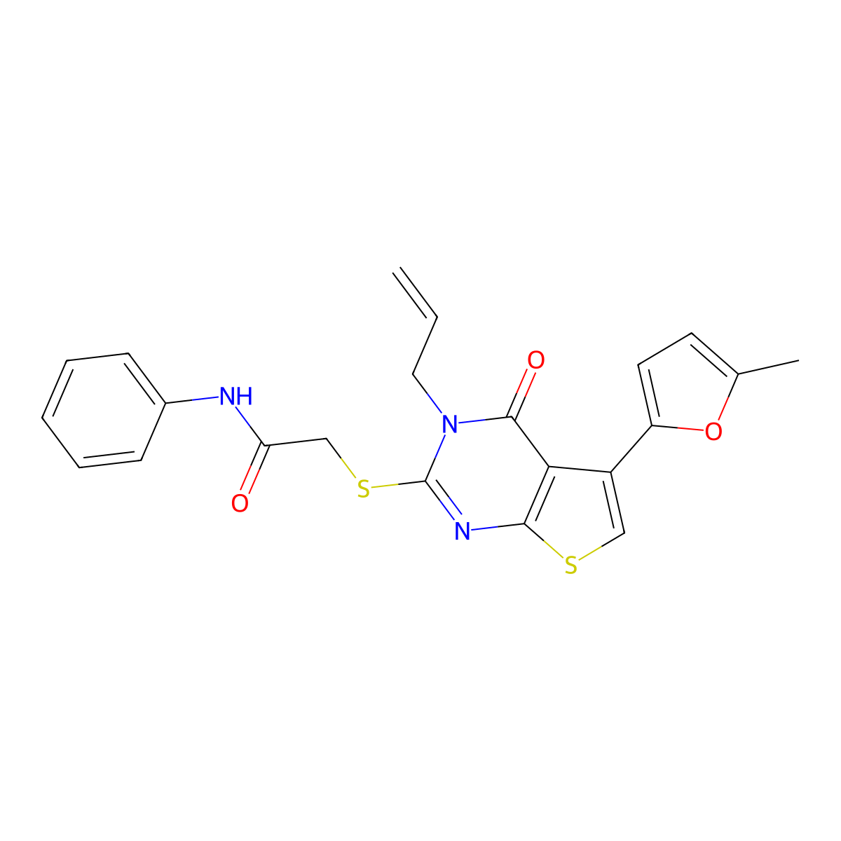 2-[5-(5-methylfuran-2-yl)-4-oxo-3-prop-2-enylthieno[2,3-d]pyrimidin-2-yl]sulfanyl-N-phenylacetamide molecular structure, CAS 379236-48-3