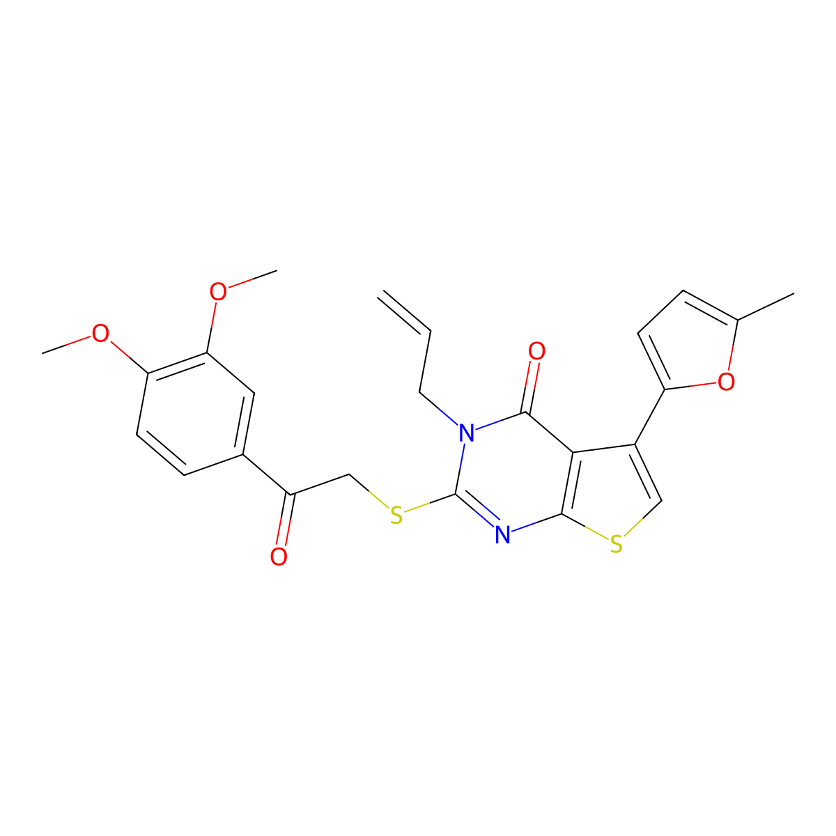 3-allyl-2-((2-(3,4-dimethoxyphenyl)-2-oxoethyl)thio)-5-(5-methylfuran-2-yl)thieno[2,3-d]pyrimidin-4(3H)-one molecular structure, CAS 379236-53-0