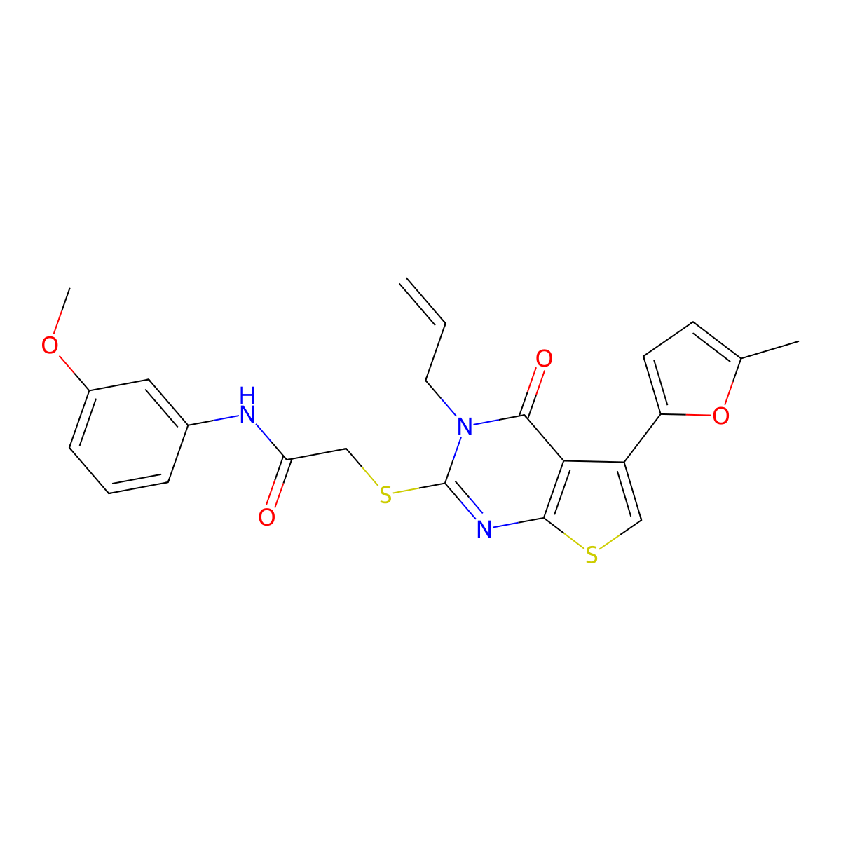 N-(3-methoxyphenyl)-2-[5-(5-methylfuran-2-yl)-4-oxo-3-prop-2-enylthieno[2,3-d]pyrimidin-2-yl]sulfanylacetamide molecular structure, CAS 379236-54-1