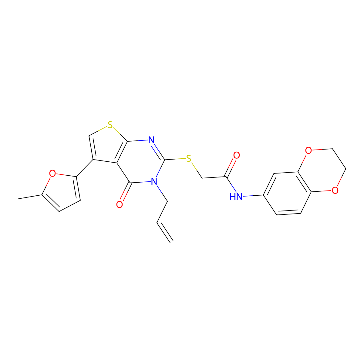 2-((3-allyl-5-(5-methylfuran-2-yl)-4-oxo-3,4-dihydrothieno[2,3-d]pyrimidin-2-yl)thio)-N-(2,3-dihydrobenzo[b][1,4]dioxin-6-yl)acetamide molecular structure, CAS 379236-55-2