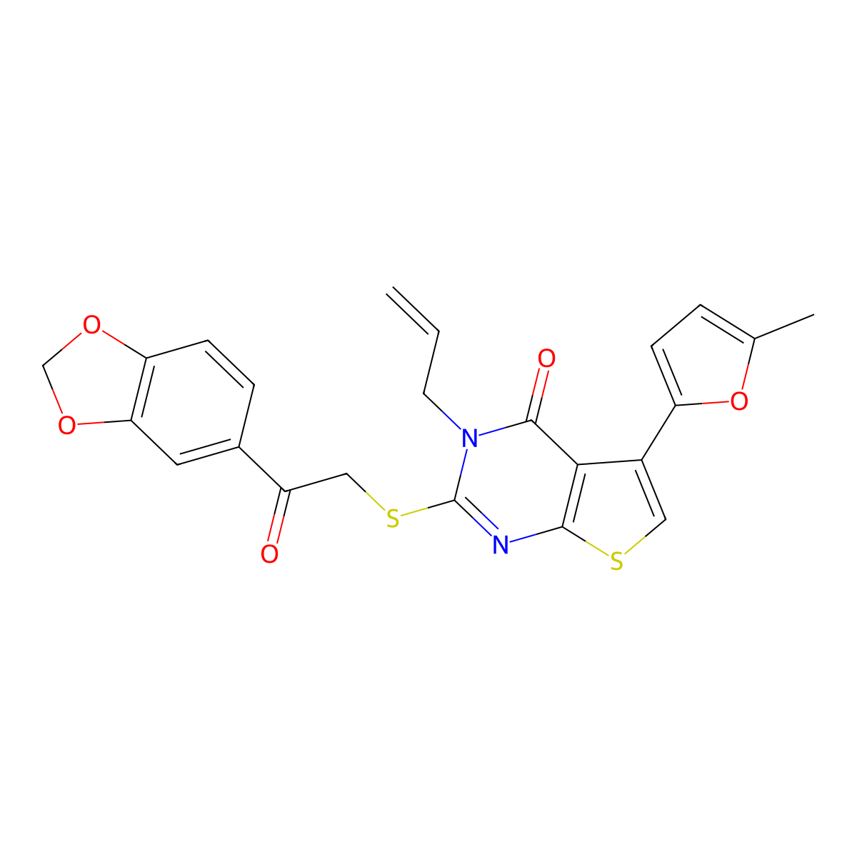 2-[2-(1,3-Benzodioxol-5-yl)-2-oxoethyl]sulfanyl-5-(5-methylfuran-2-yl)-3-prop-2-enylthieno[2,3-d]pyrimidin-4-one molecular structure, CAS 379236-62-1