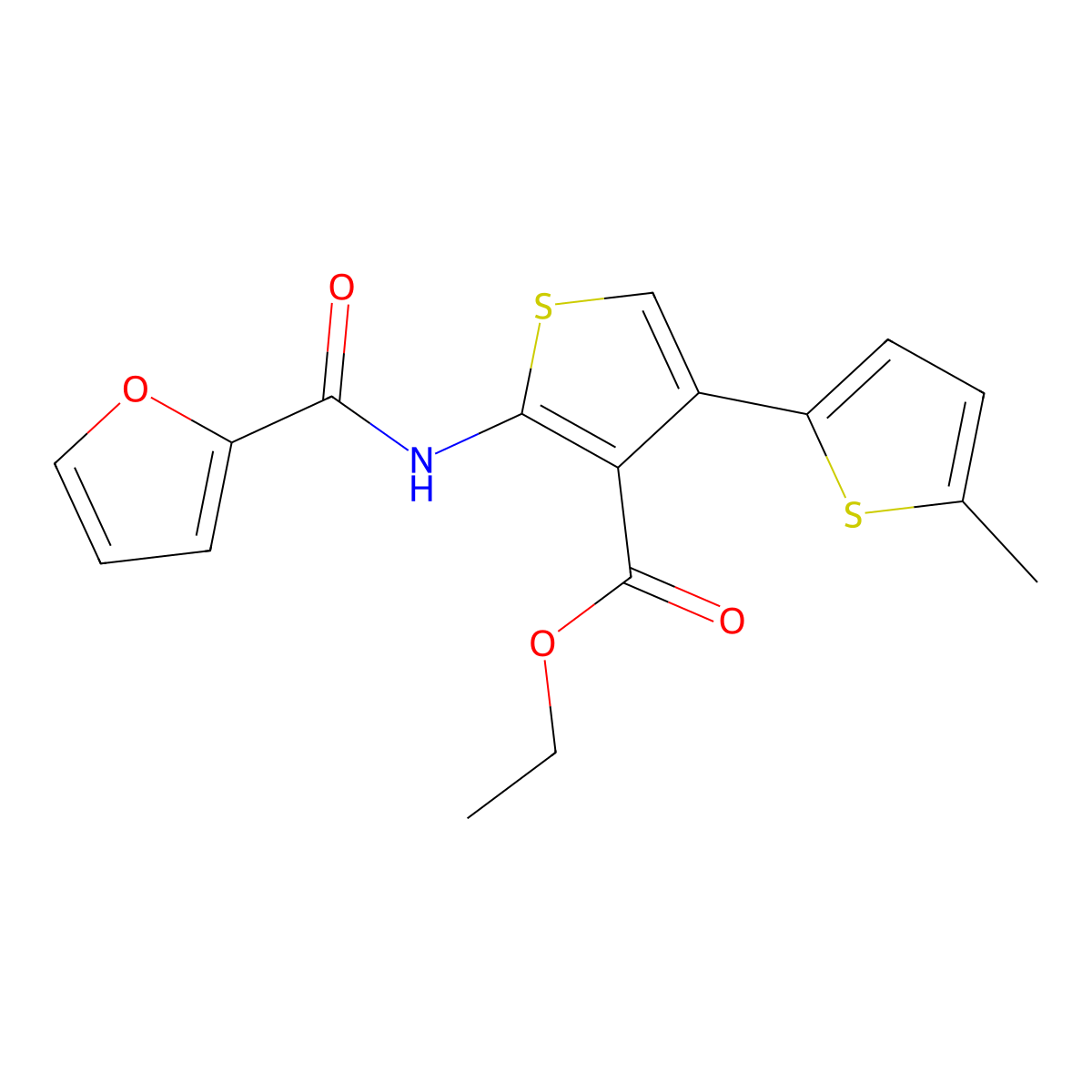 Ethyl 2-(furan-2-carbonylamino)-4-(5-methylthiophen-2-yl)thiophene-3-carboxylate molecular structure, CAS 379236-65-4