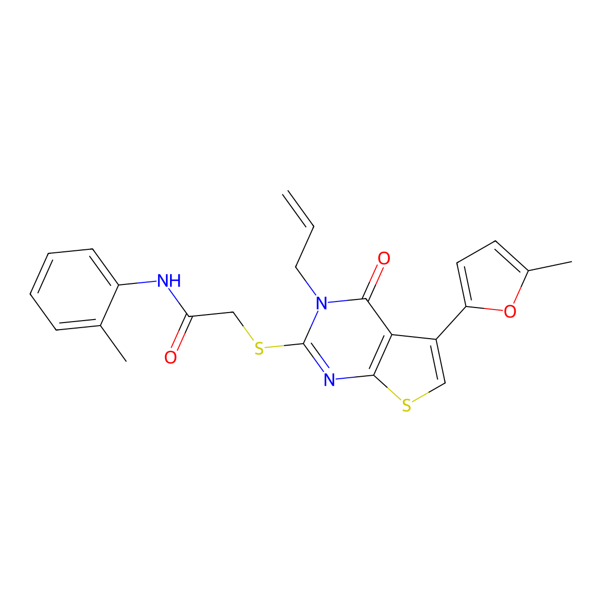 2-[5-(5-methylfuran-2-yl)-4-oxo-3-prop-2-enylthieno[2,3-d]pyrimidin-2-yl]sulfanyl-N-(2-methylphenyl)acetamide molecular structure, CAS 379236-68-7